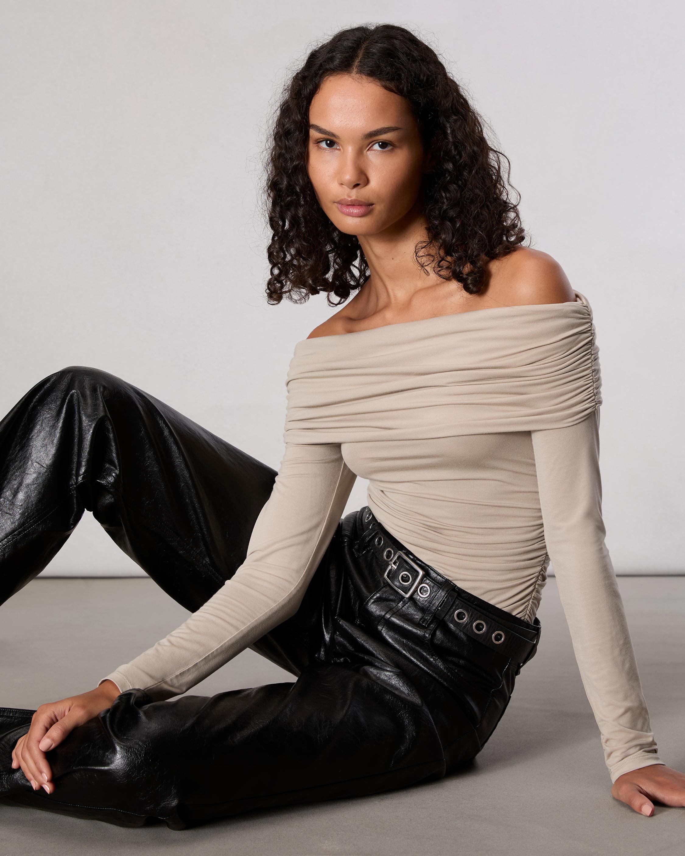 Leather off the shoulder top on sale