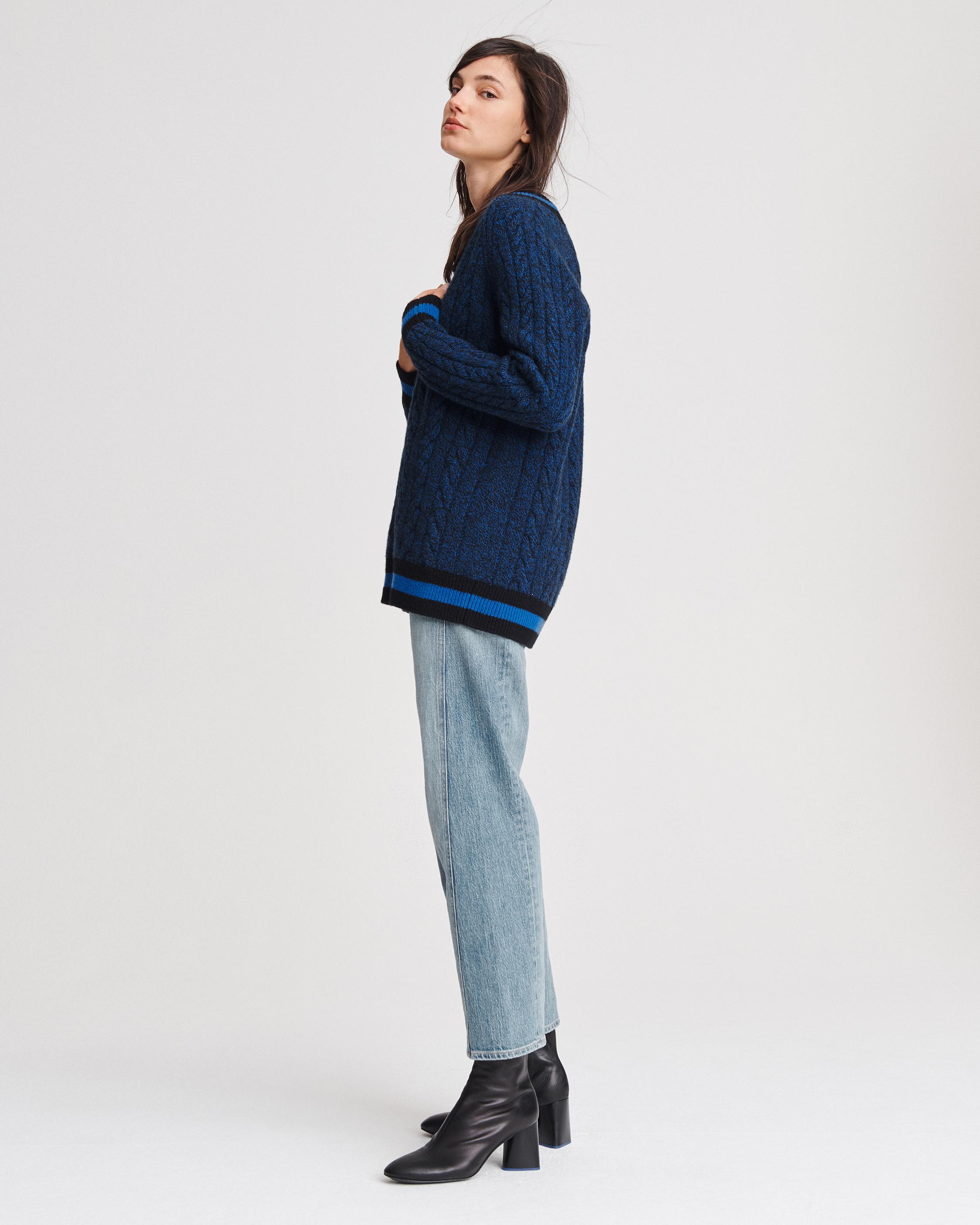 Theon V-Neck Sweater in Blue/Black | rag & bone