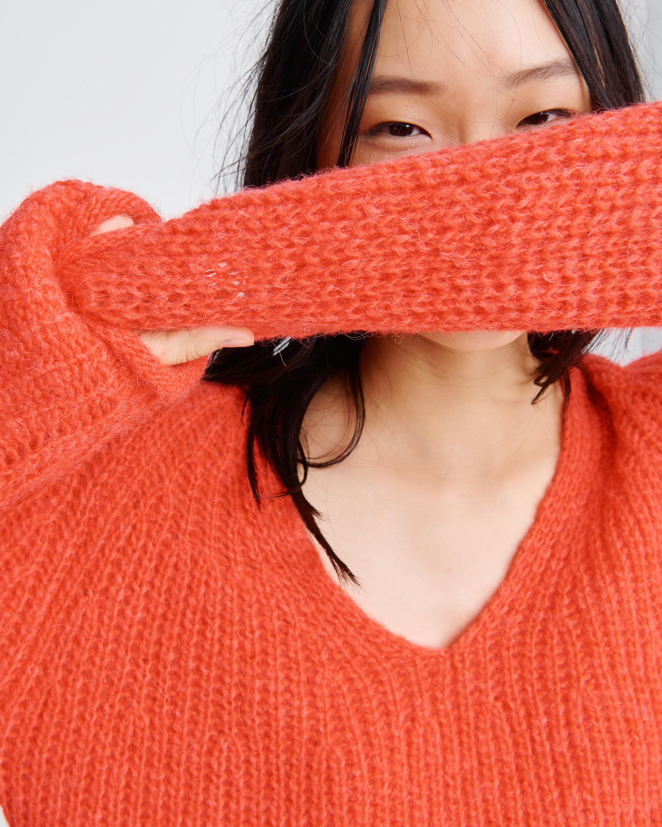 Joseph V-Neck Sweater in Bright Coral | rag & bone