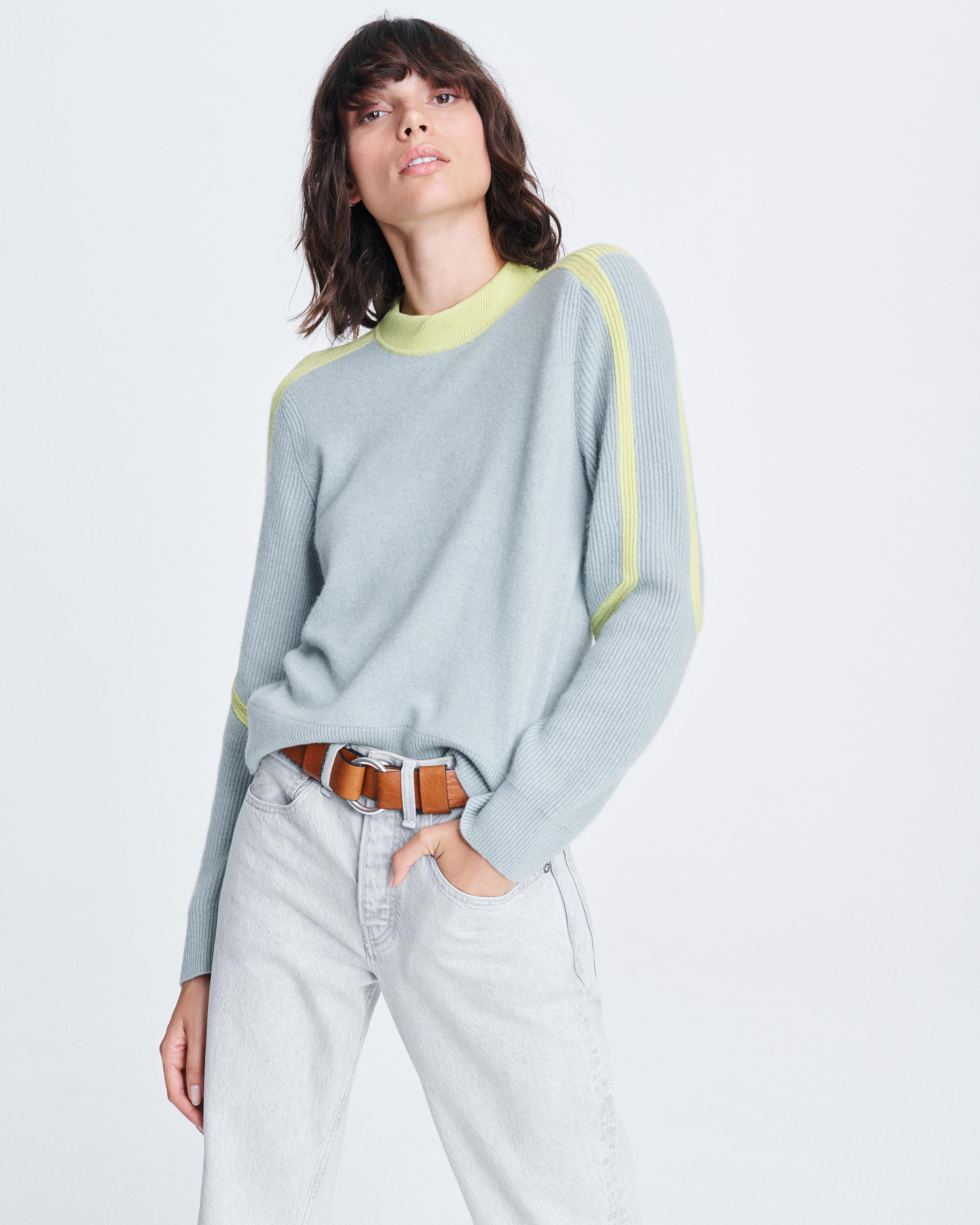 Logan Cashmere Ski Crewneck Sweater in Seafoam Blue rag bone