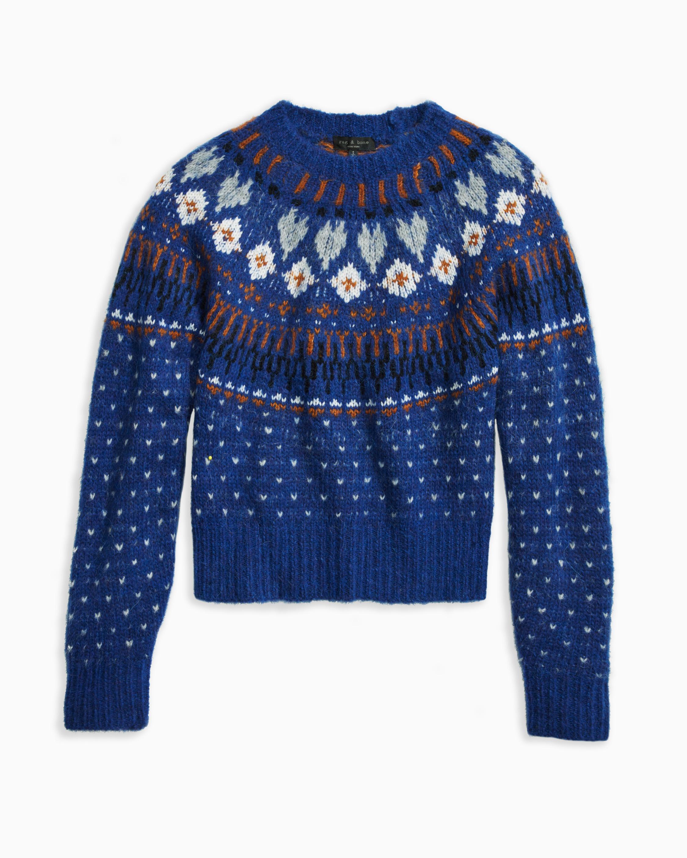 Fair Isle Crewneck - Ivory + Cobalt Blue Alpaca - Emerson Fry