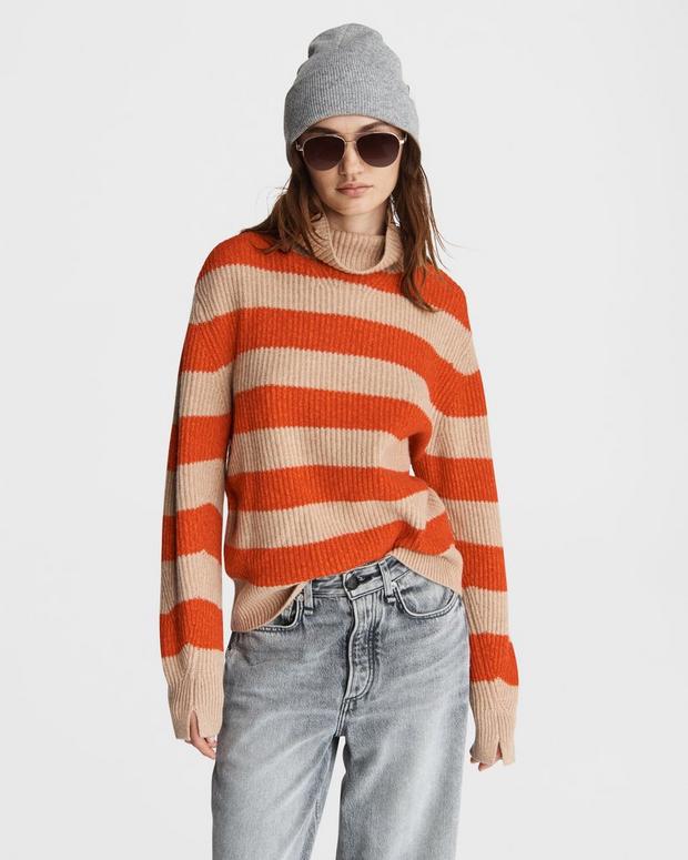 Pierce Cashmere Wide Striped Turtleneck image number 1