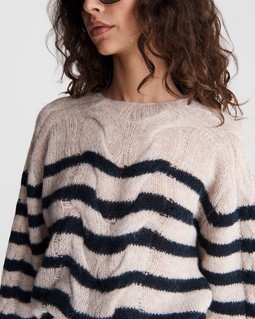 Mia Striped Wool Alpaca Cable Sweater image number 6