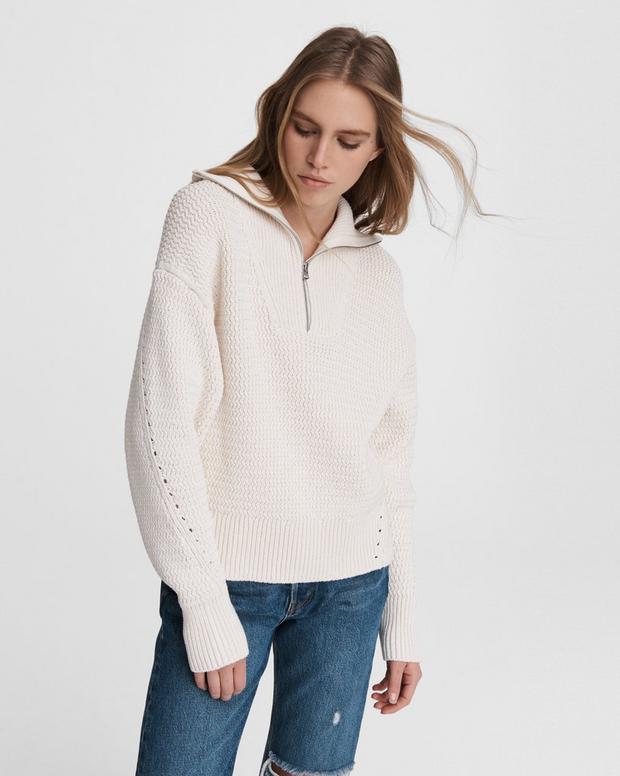 Lena Half Zip Cotton Sweater - Blue | rag & bone Lena Half Zip Cotton Sweater - Blue | rag & bone