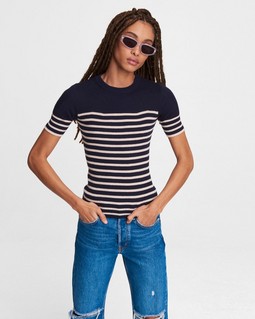 Kate Striped Cotton Cashmere Short Sleeve image number 1