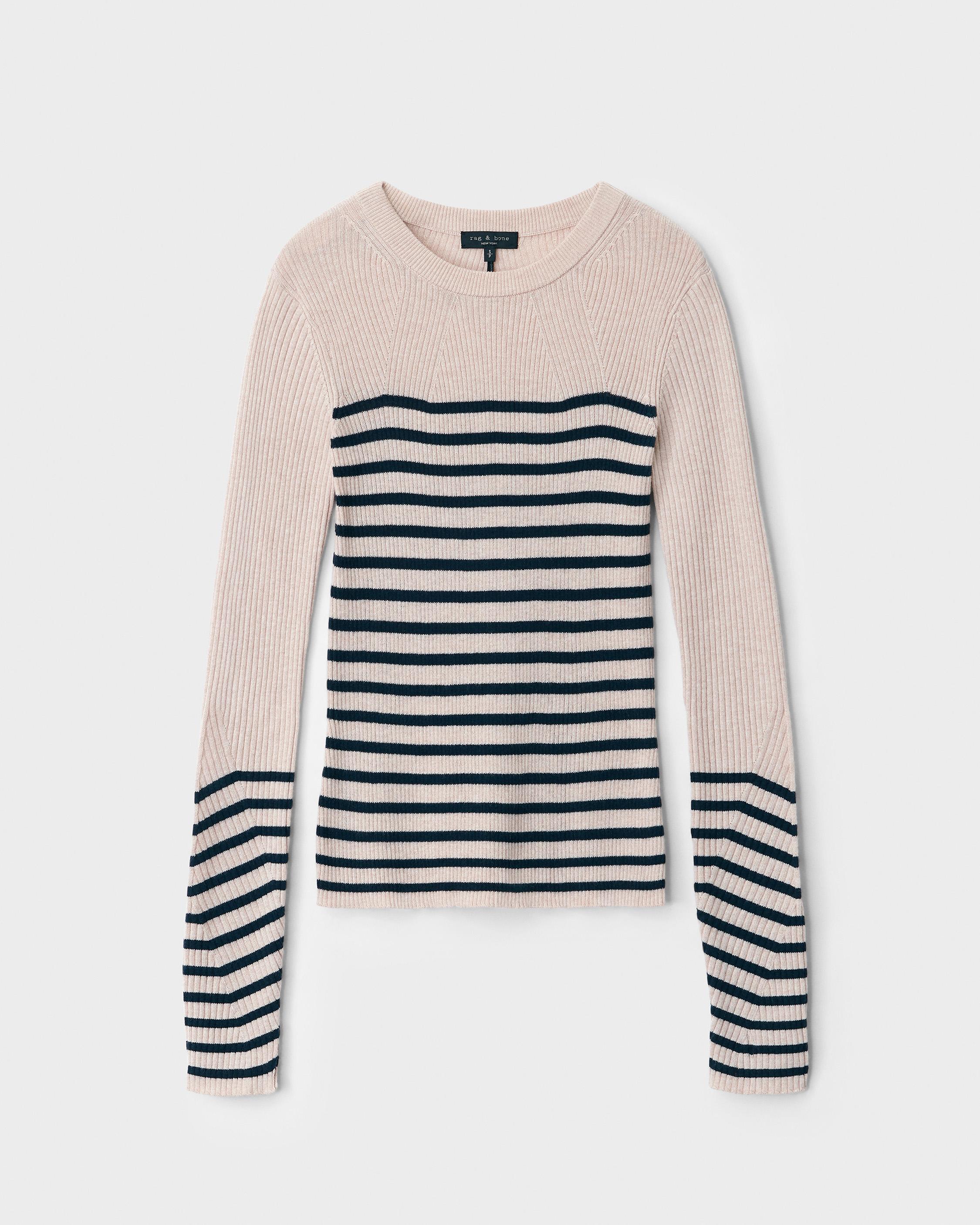 Kate Striped Cotton Cashmere Long Sleeve Wheat Combo rag bone