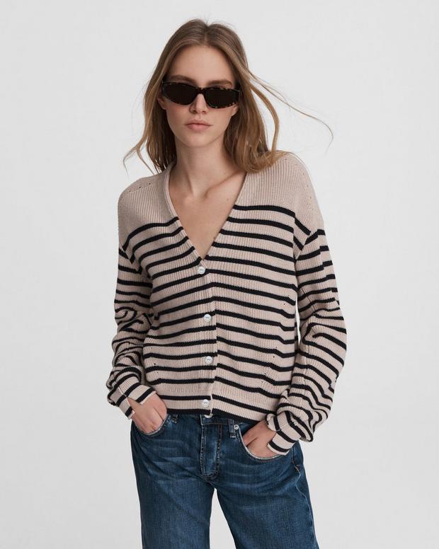 Ann Striped Cotton Cashmere Cardigan image number 1