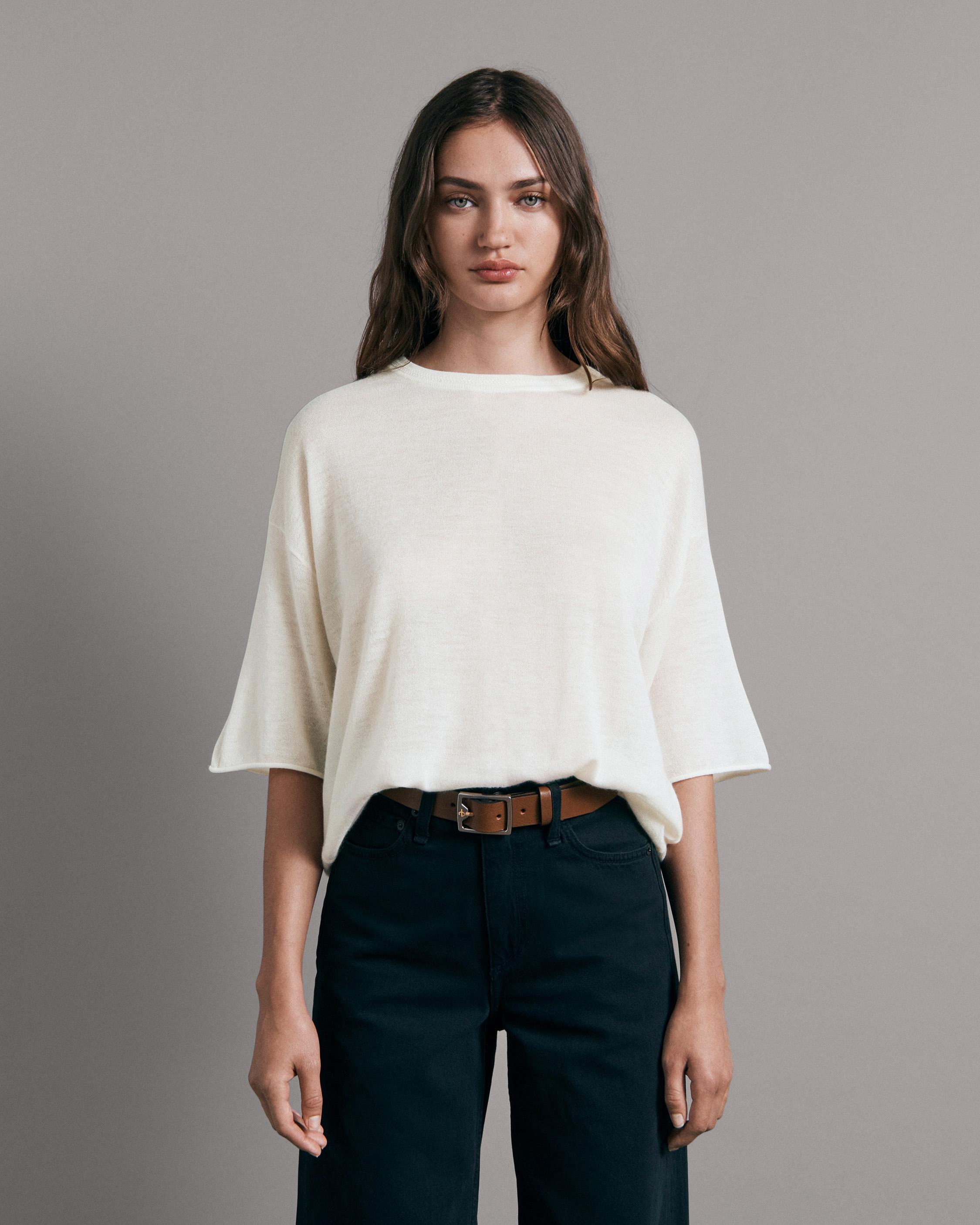 Ultrafine Cashmere Crewneck Sweater with Short Sleeves