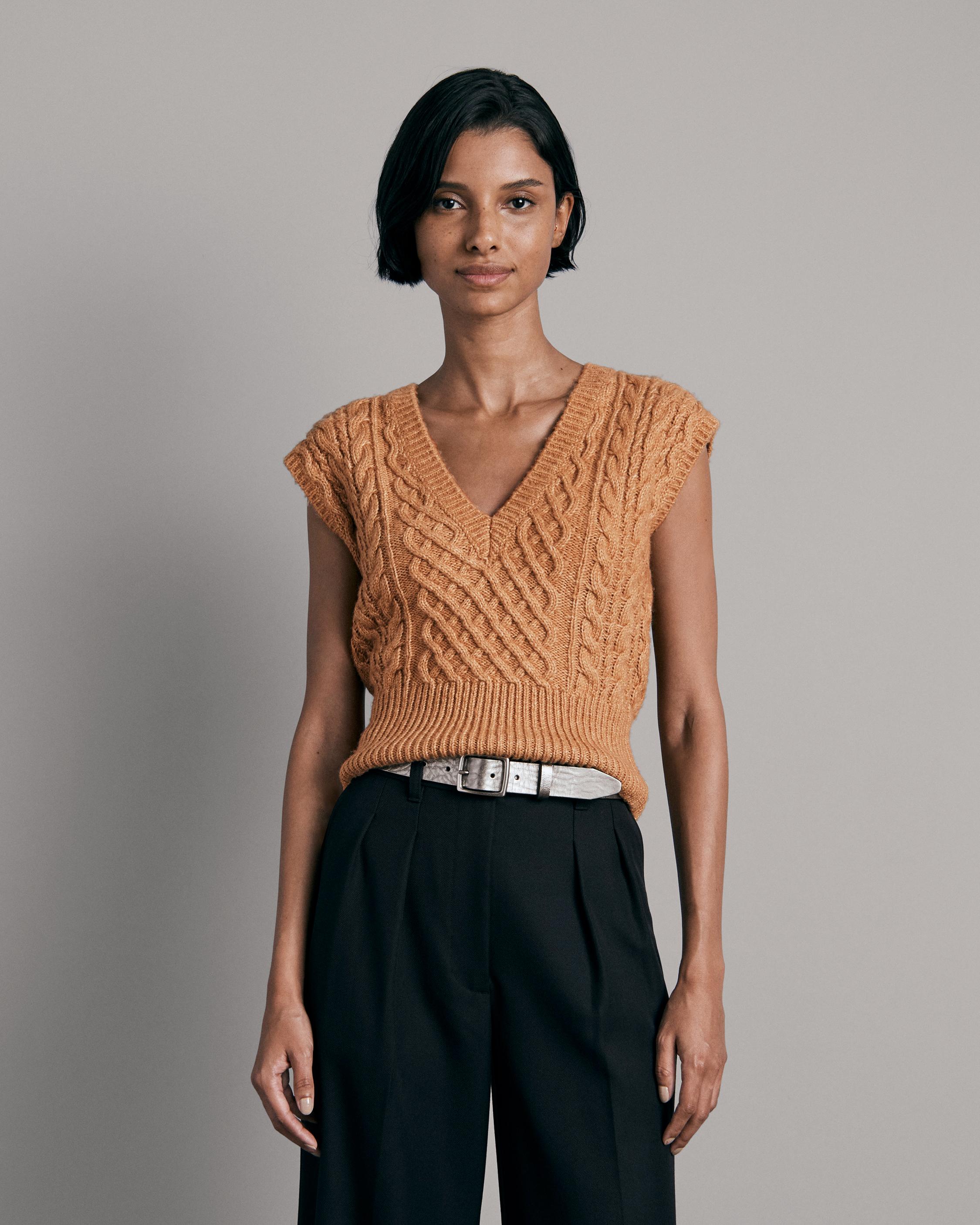 Elizabeth Wool Cable Vest - Camel | rag & bone