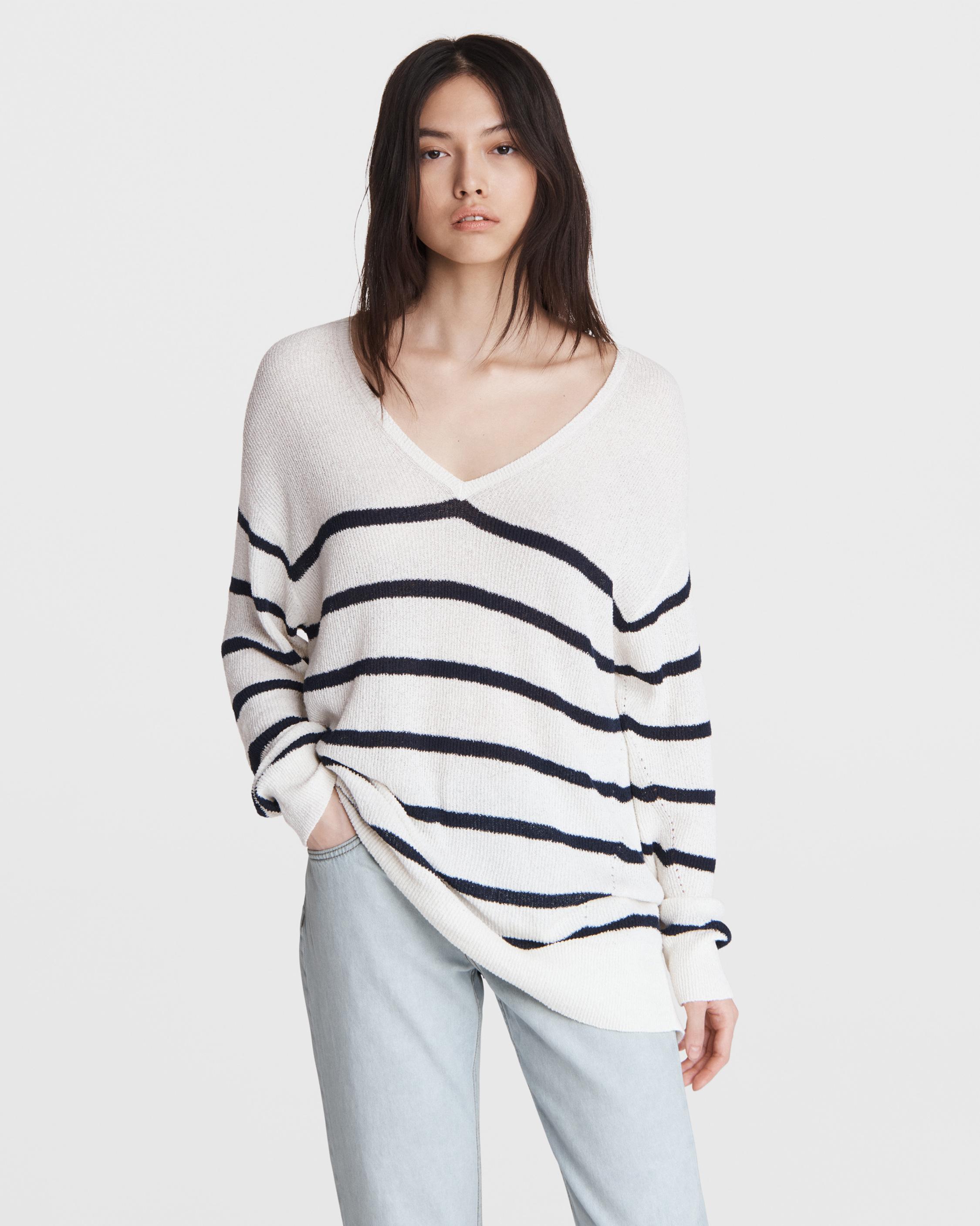 Soleil Cotton Striped V-Neck image number 1