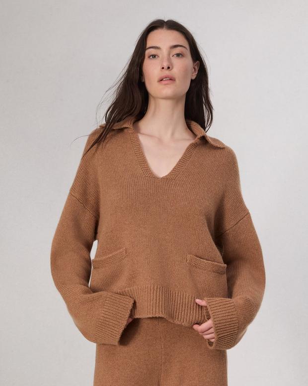 Danica Wool-Cashmere Polo Sweater - Camel | rag & bone Danica Wool-Cashmere Polo Sweater - Camel | rag & bone