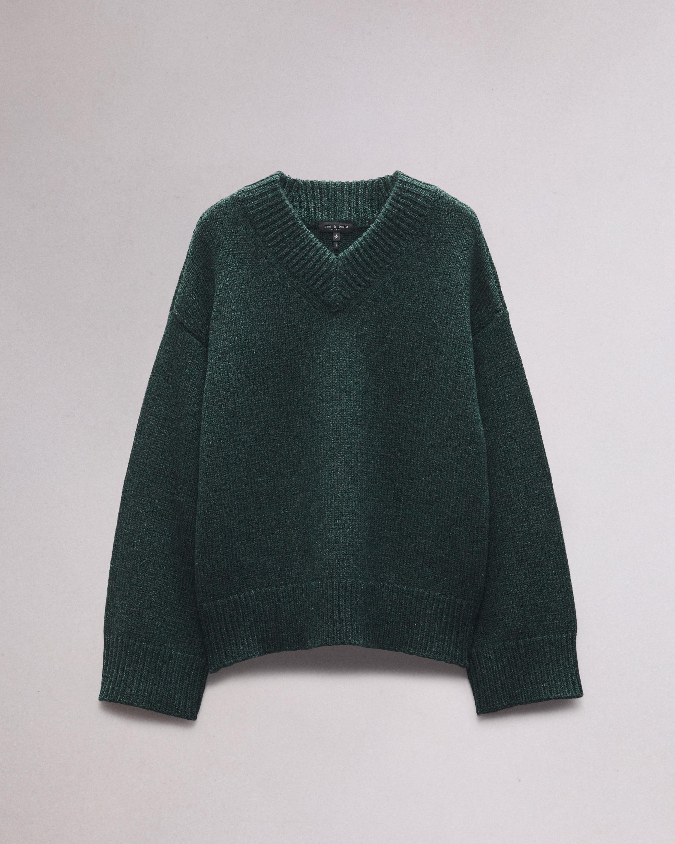 Danica V Neck Sweater Dark Green rag bone