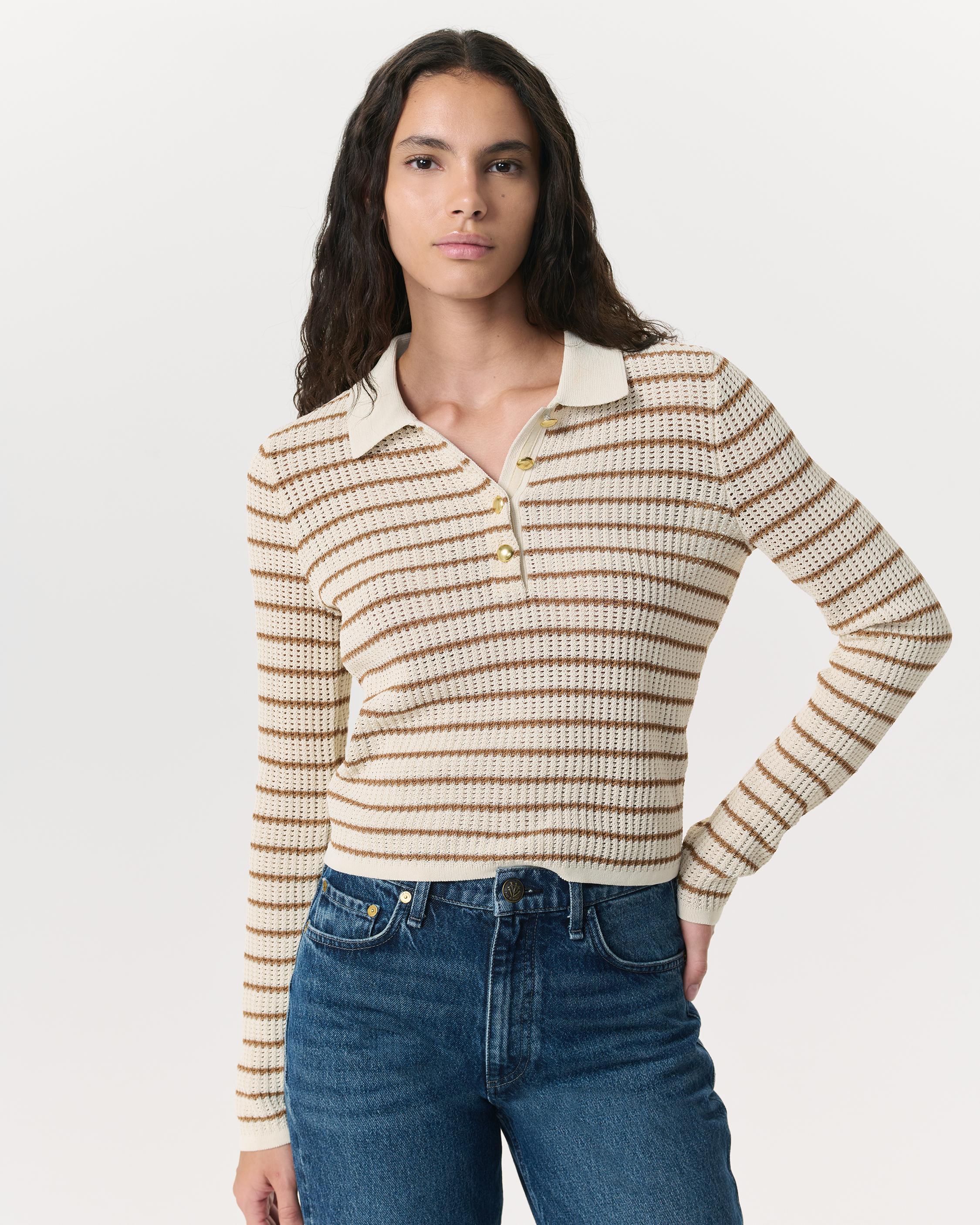 Viola Striped Polo Sweater - Ivory Multi | rag & bone