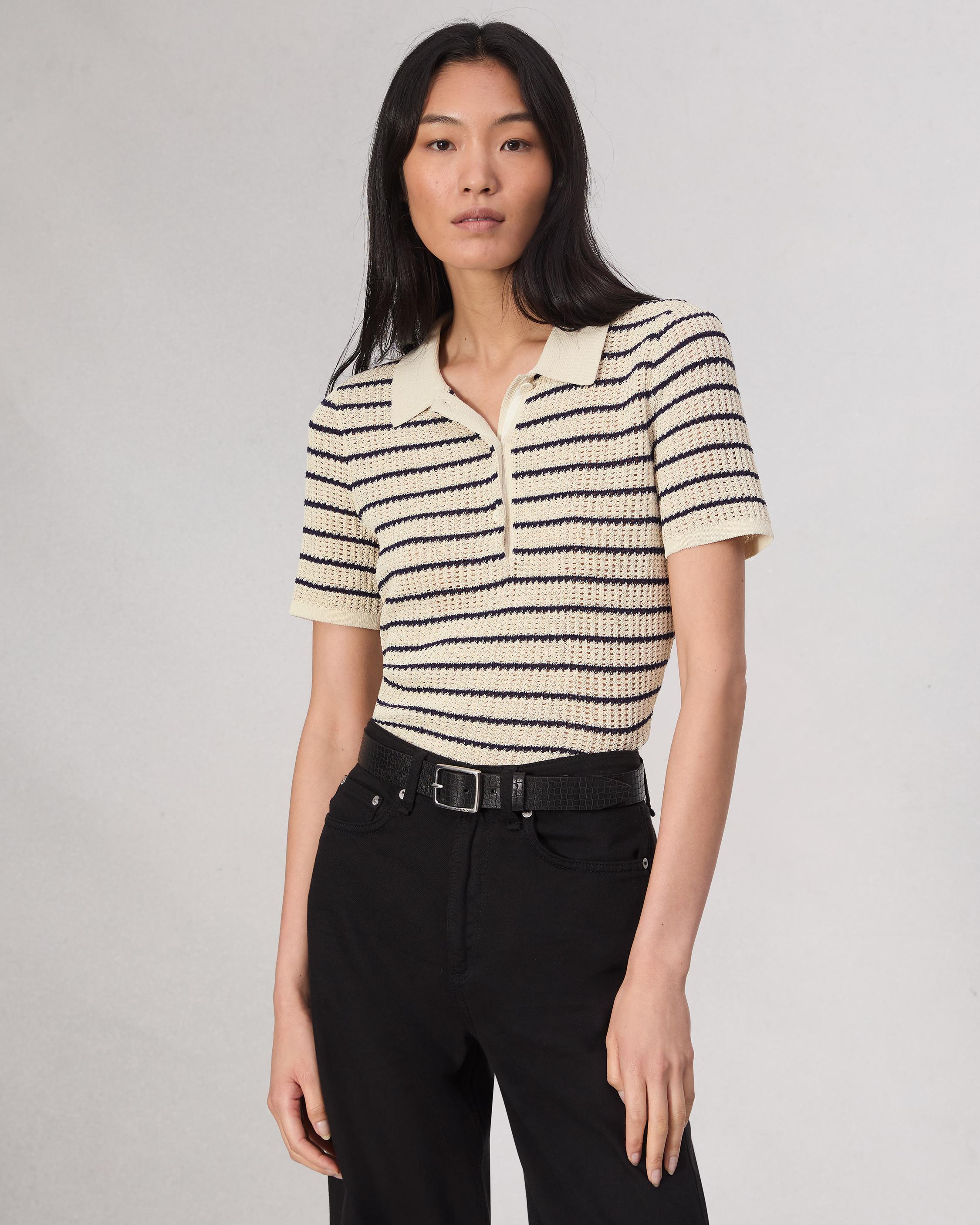 Viola Striped Cotton Polo Turtledove Multi rag bone