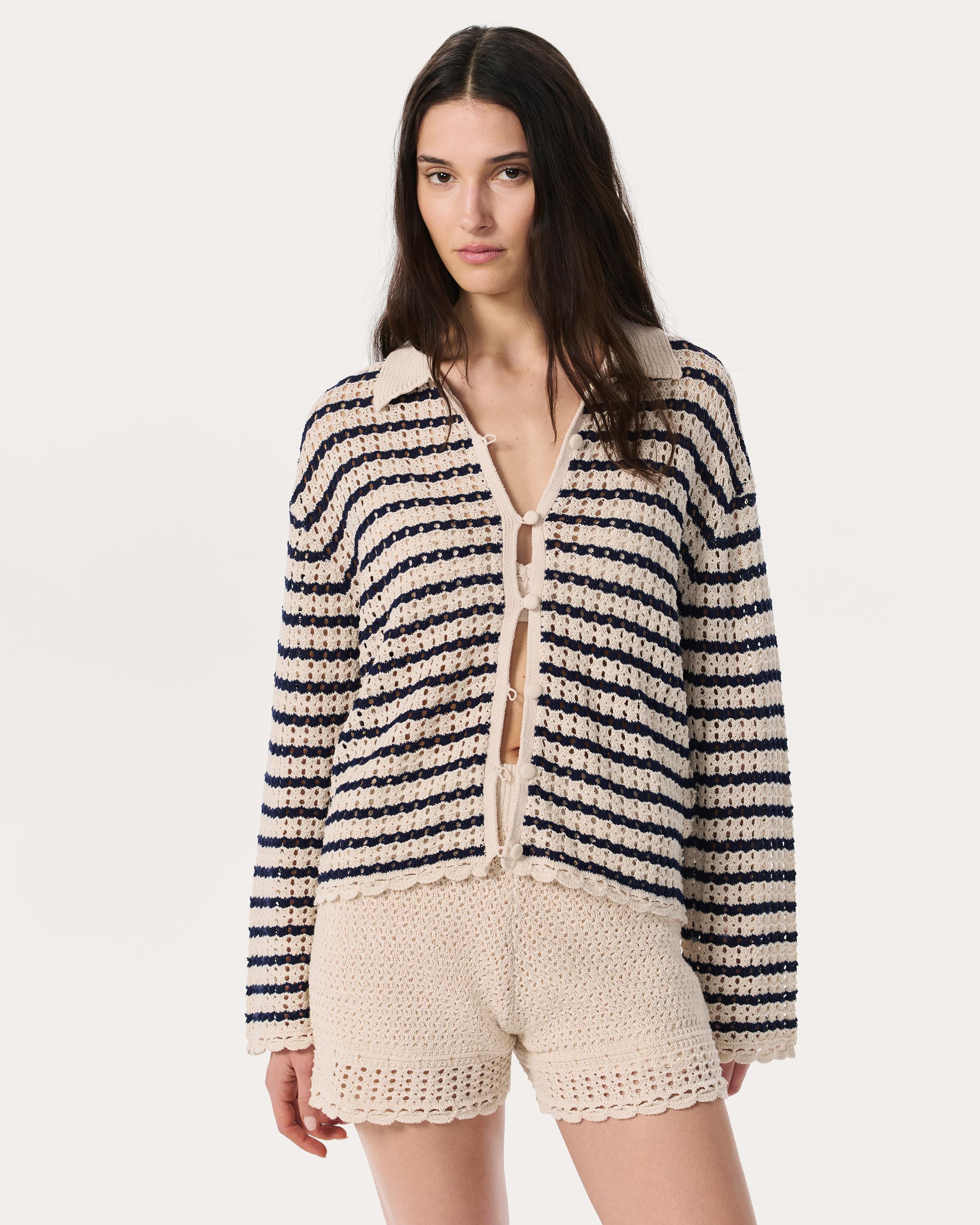 Khloe Striped Open-Knit Cardigan image number 1