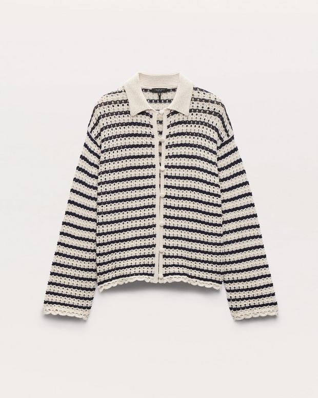 Khloe Striped Open-Knit Cardigan - Ivory | rag & bone Khloe Striped Open-Knit Cardigan - Ivory | rag & bone