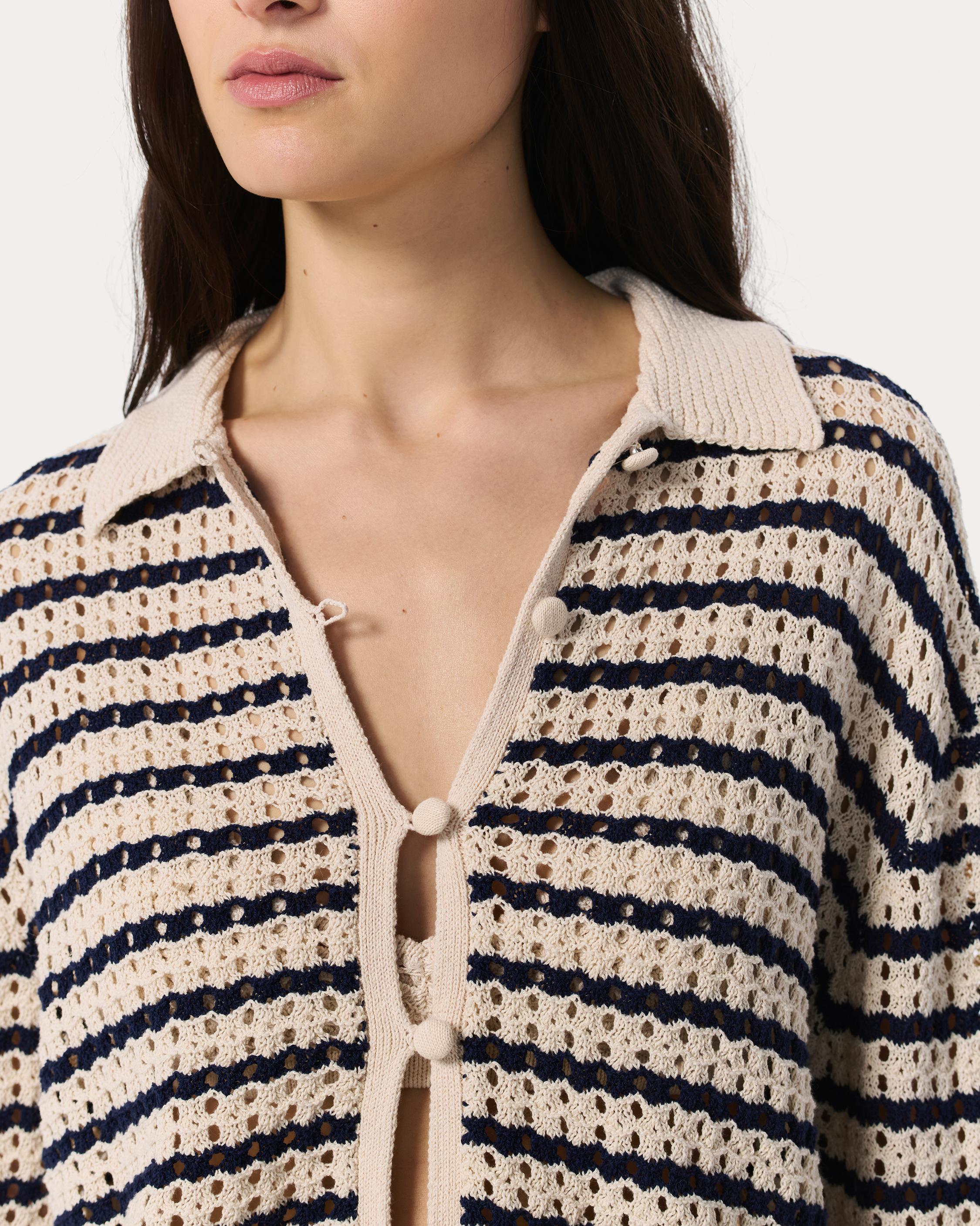 Khloe Striped Open-Knit Cardigan