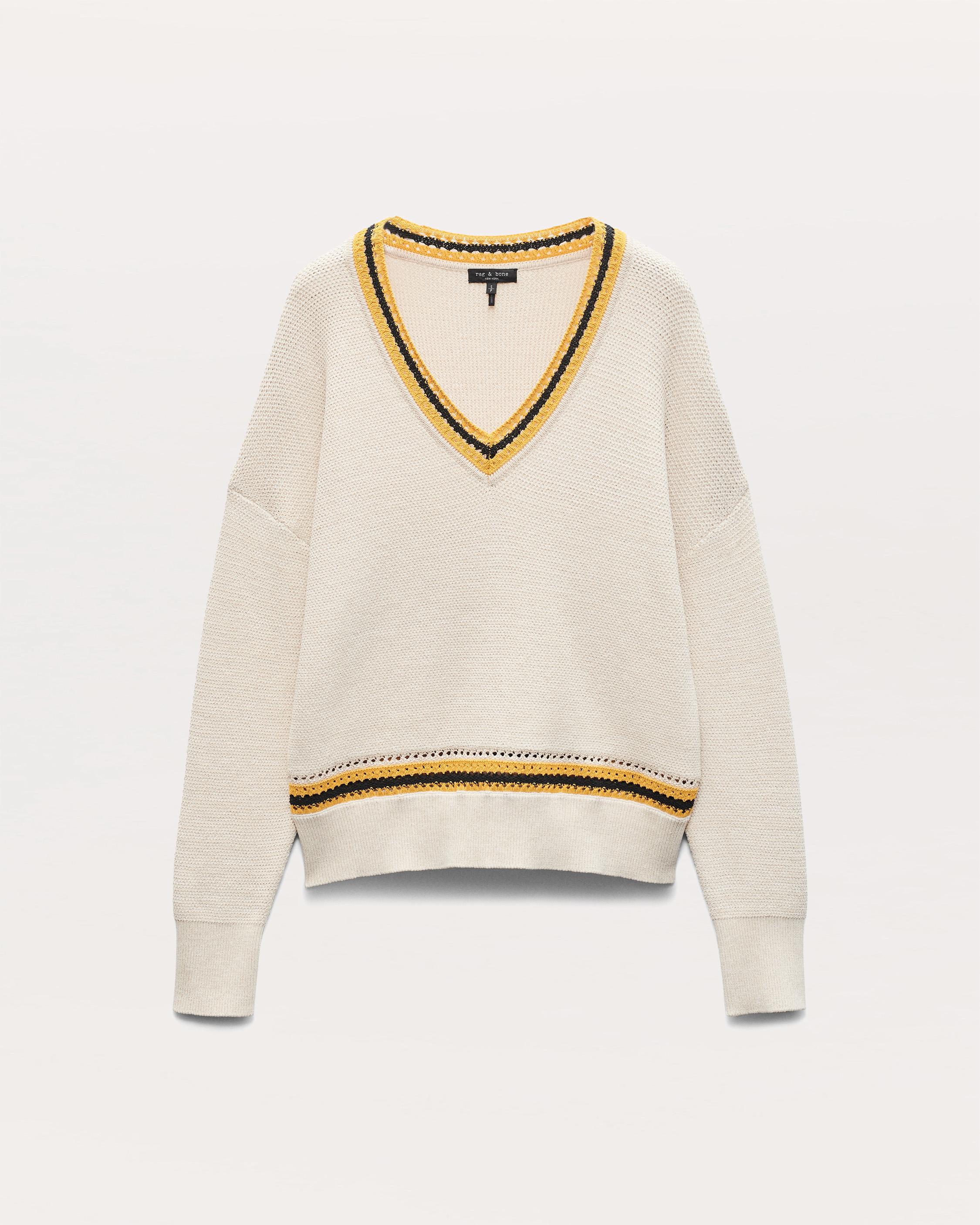 Meghan Striped Crochet-Trim V-Neck Sweater - image 2