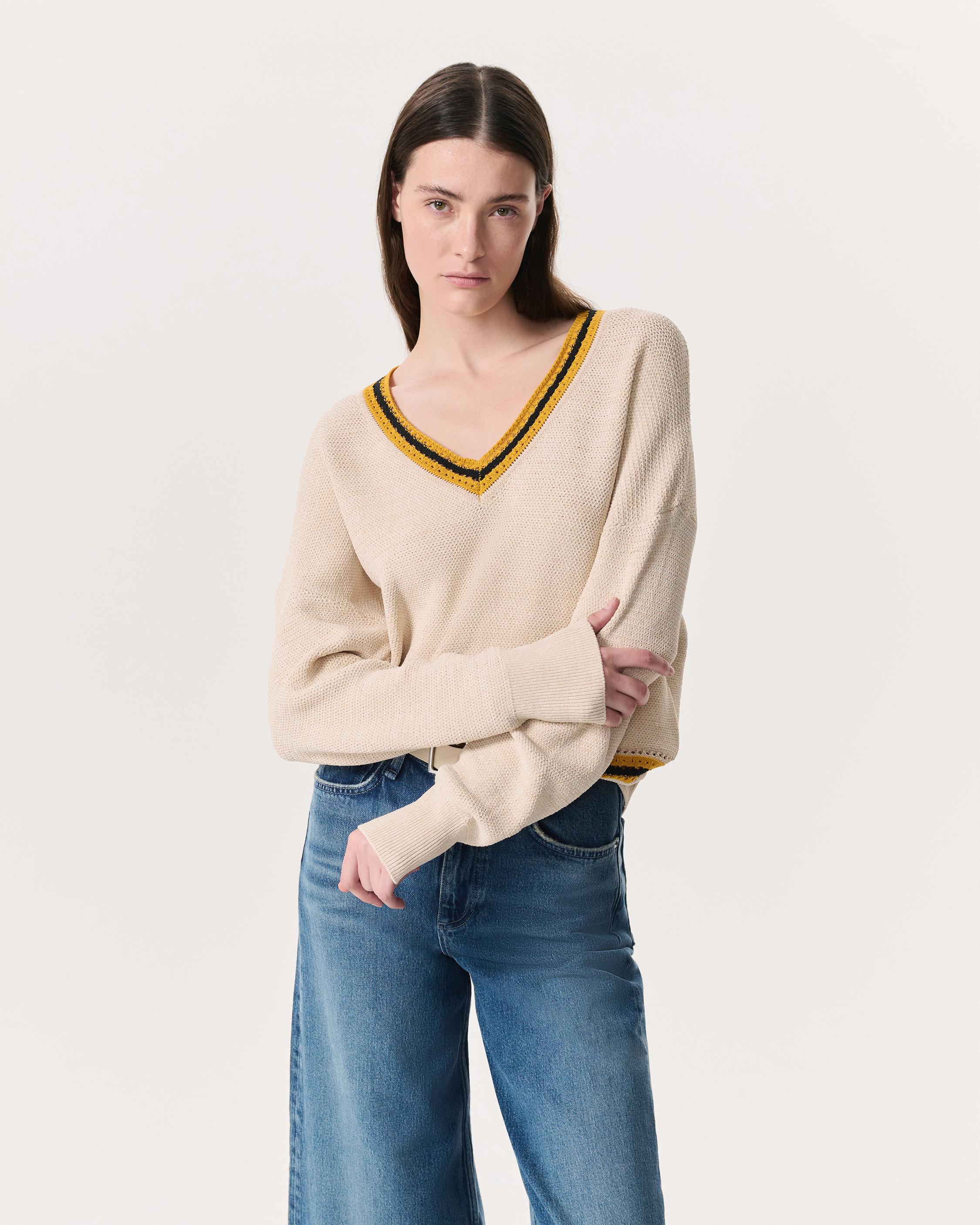 Meghan Striped Crochet-Trim V-Neck Sweater - image 3