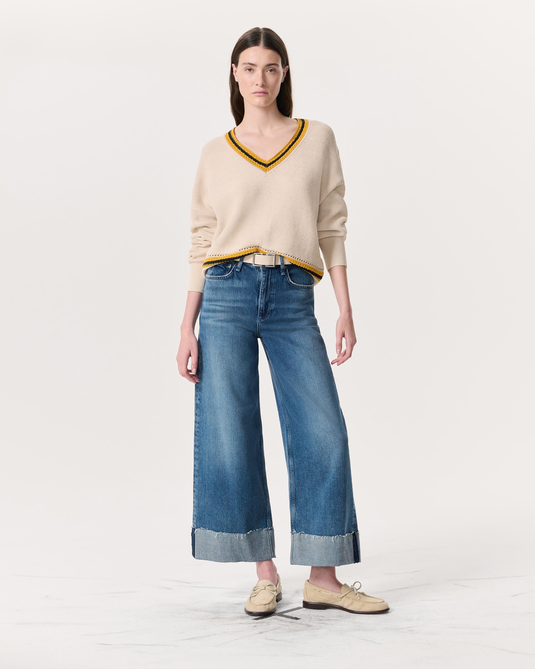 Meghan Striped Crochet-Trim V-Neck Sweater - image 4