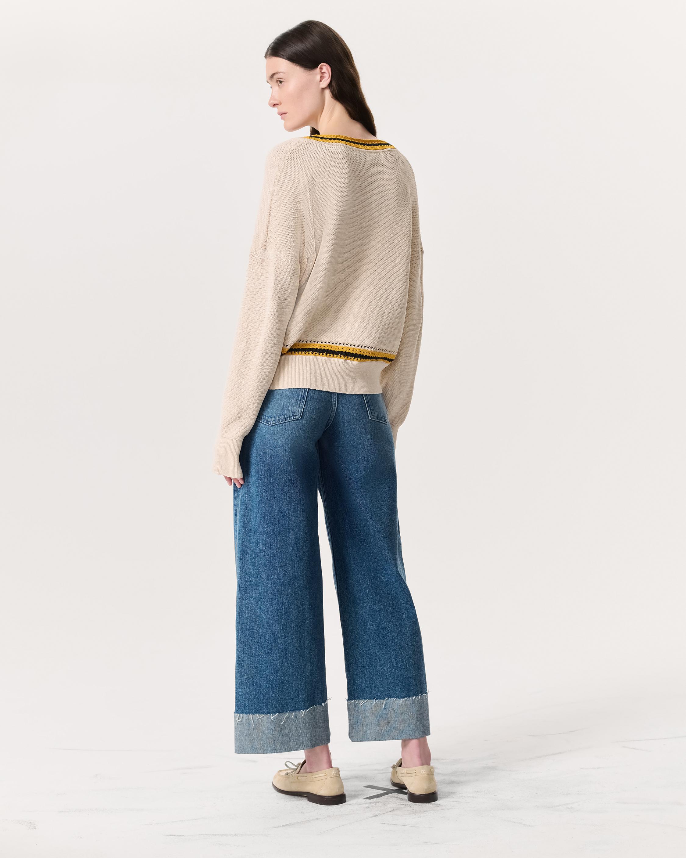 Meghan Striped Crochet-Trim V-Neck Sweater - image 5