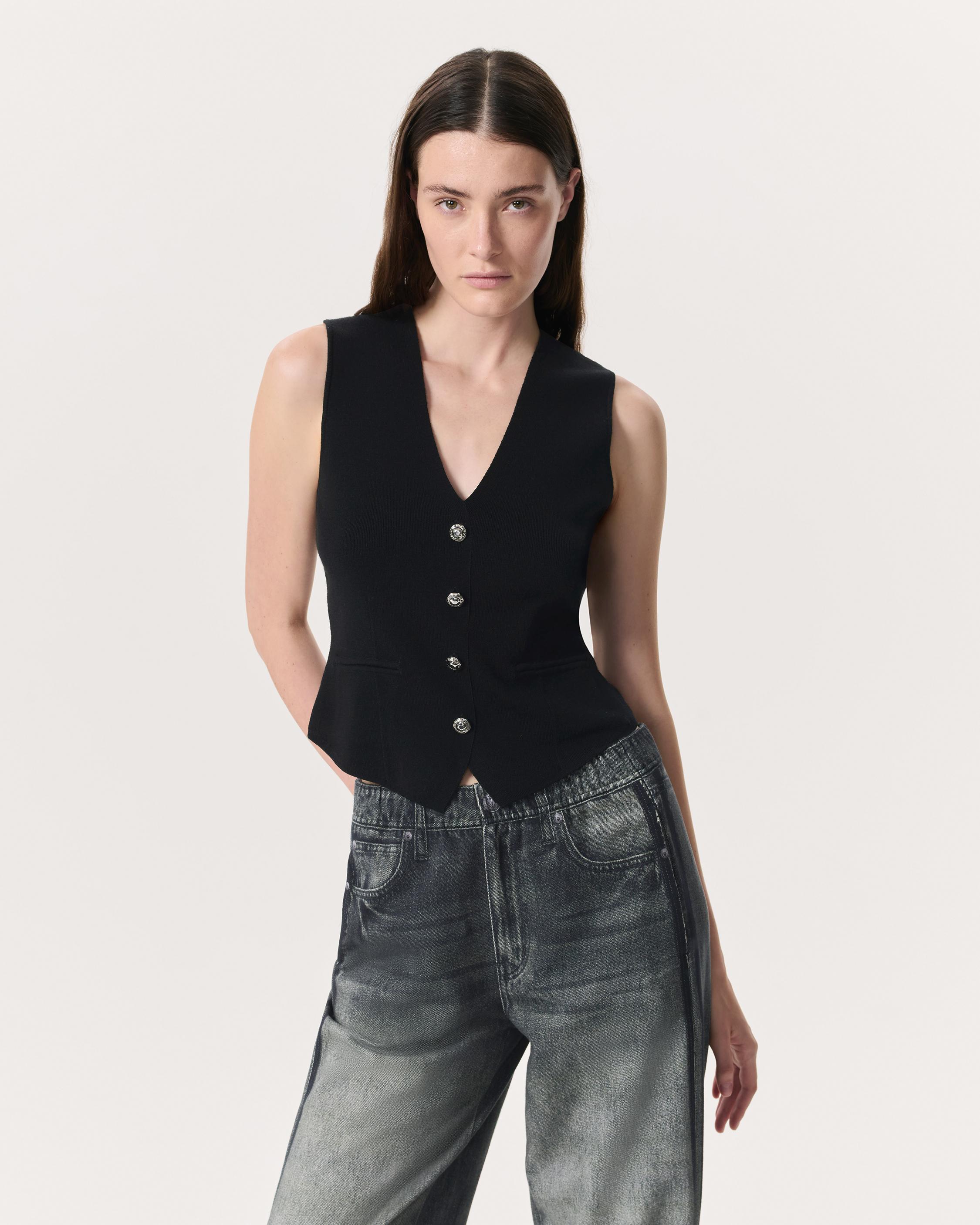 Ella Merino Wool-Blend Sweater Vest - Black | rag & bone
