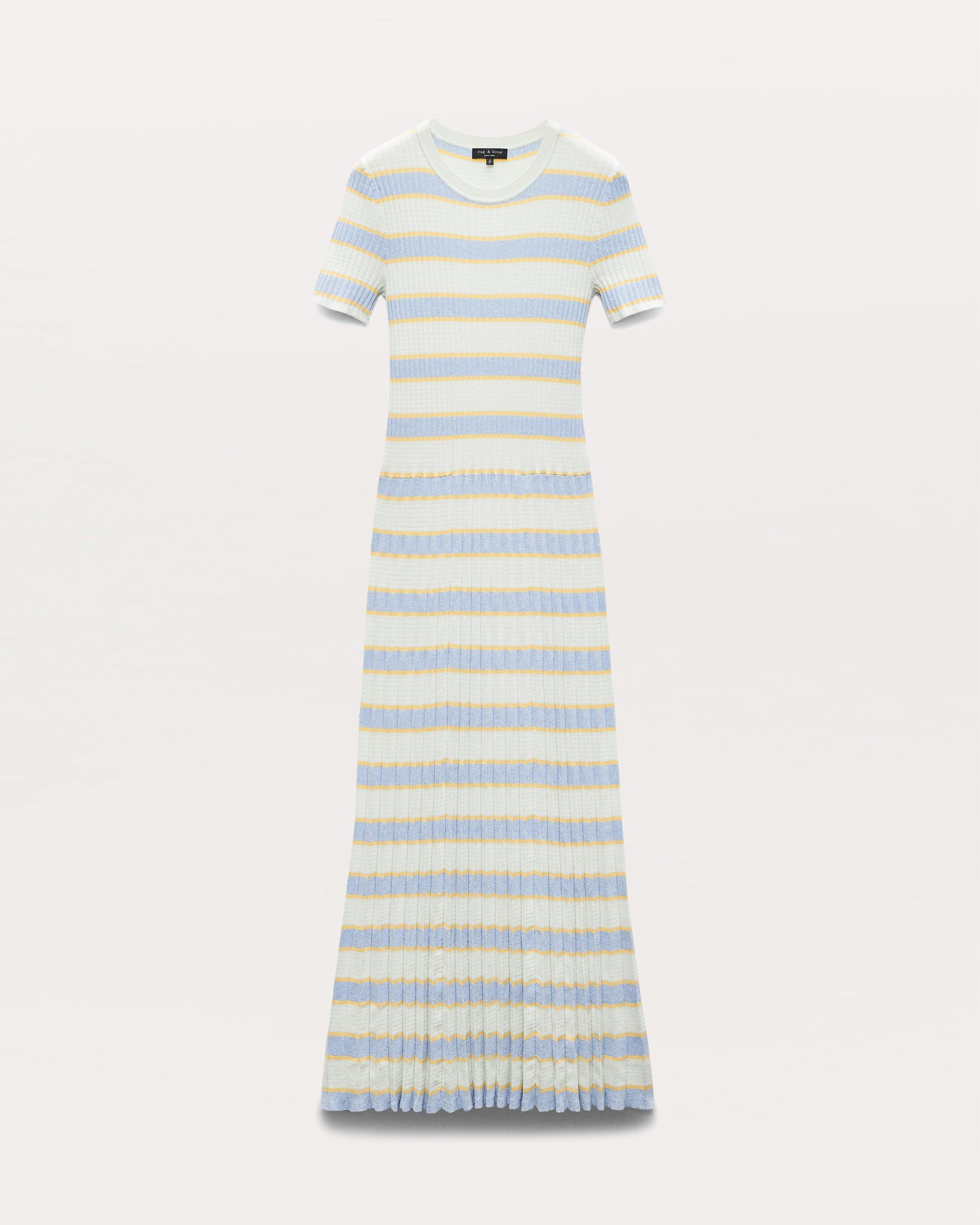 Eloise Striped Rib-Knit Pleated Midi Dress