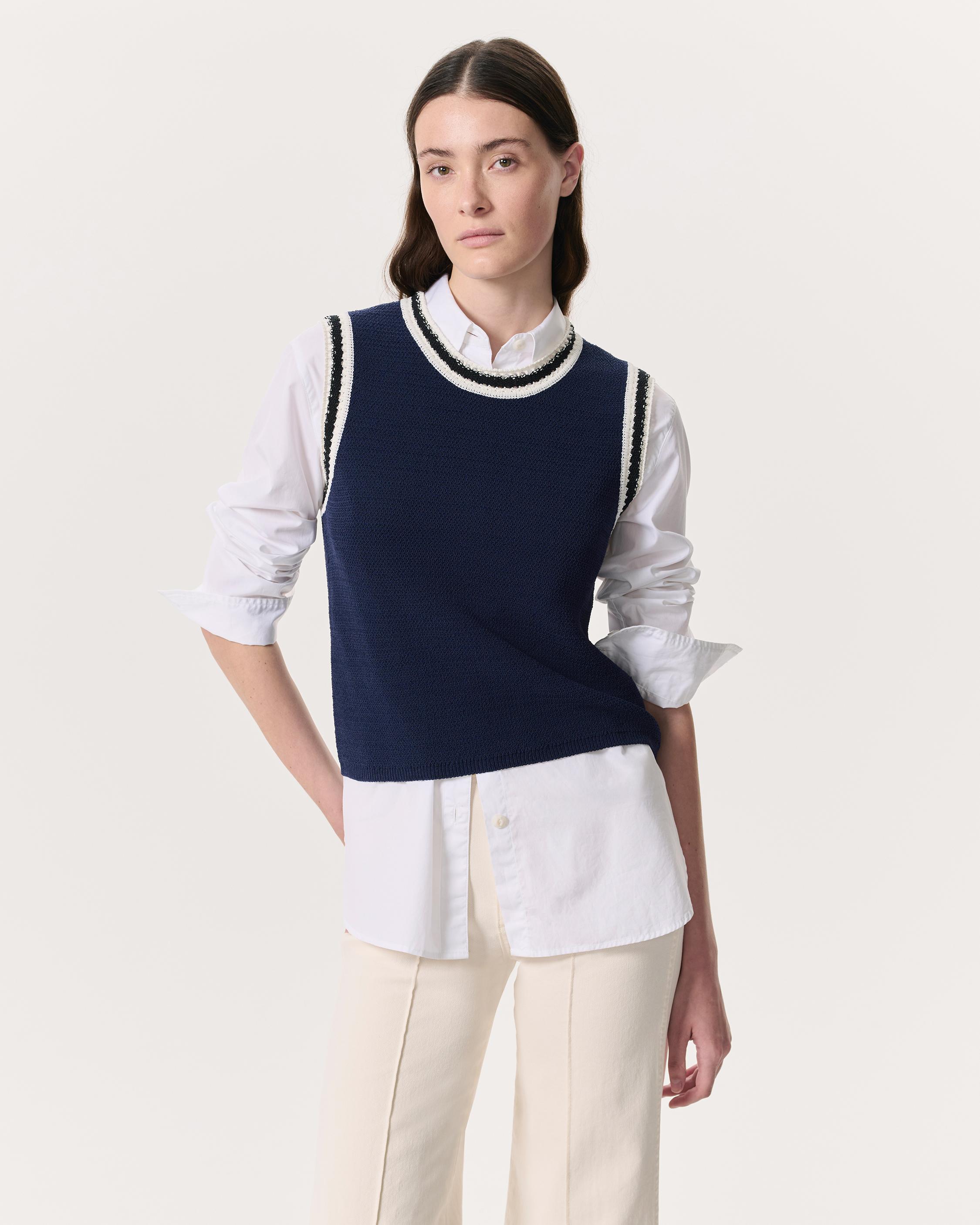 Meghan Striped Crochet-Trim Sweater Vest - Navy | rag & bone