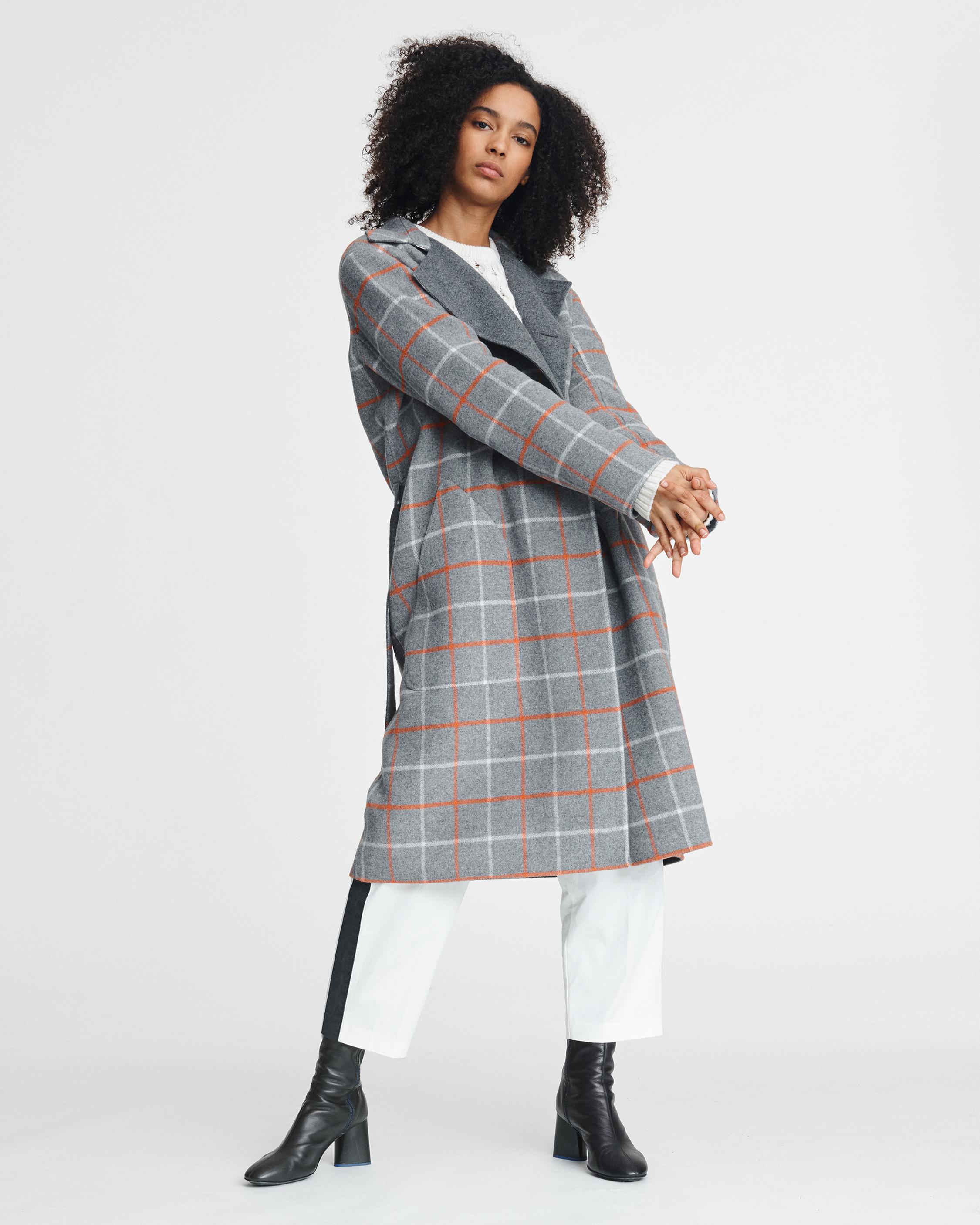 Grey plaid wool coat online