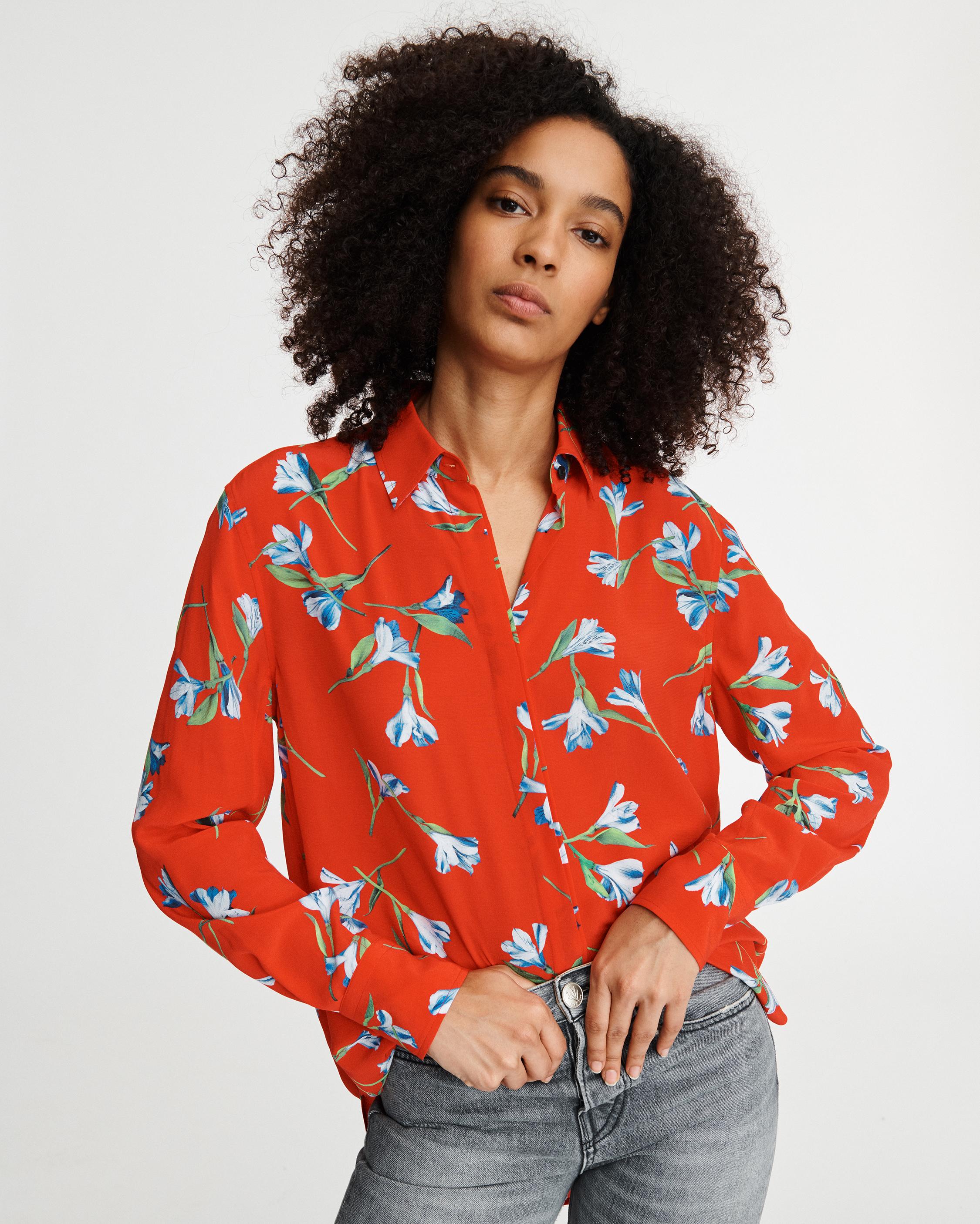 Floral button store down shirt