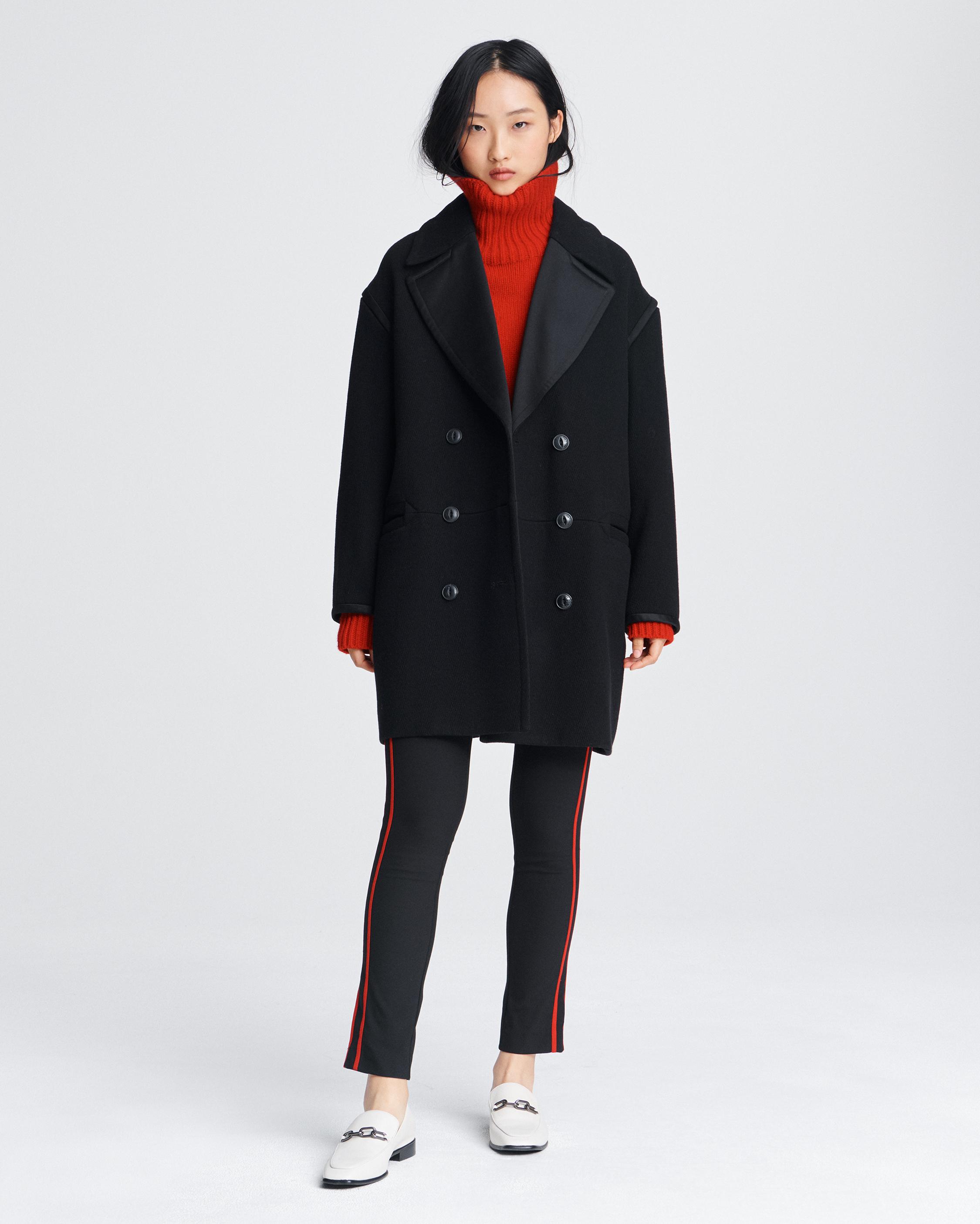 Laura Double Breasted Wool Coat in Black rag bone