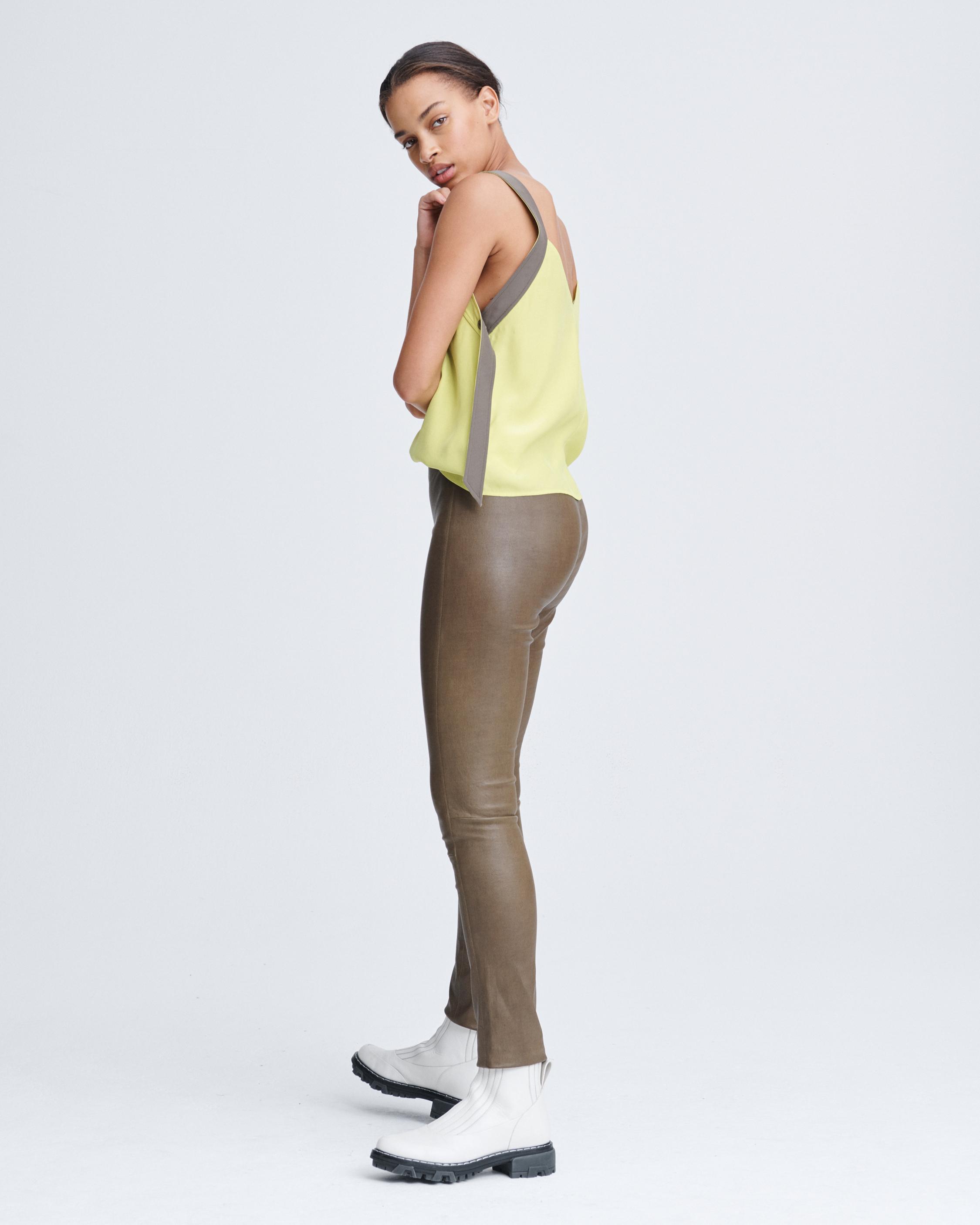 Simone Leather Pants for Women in Olive