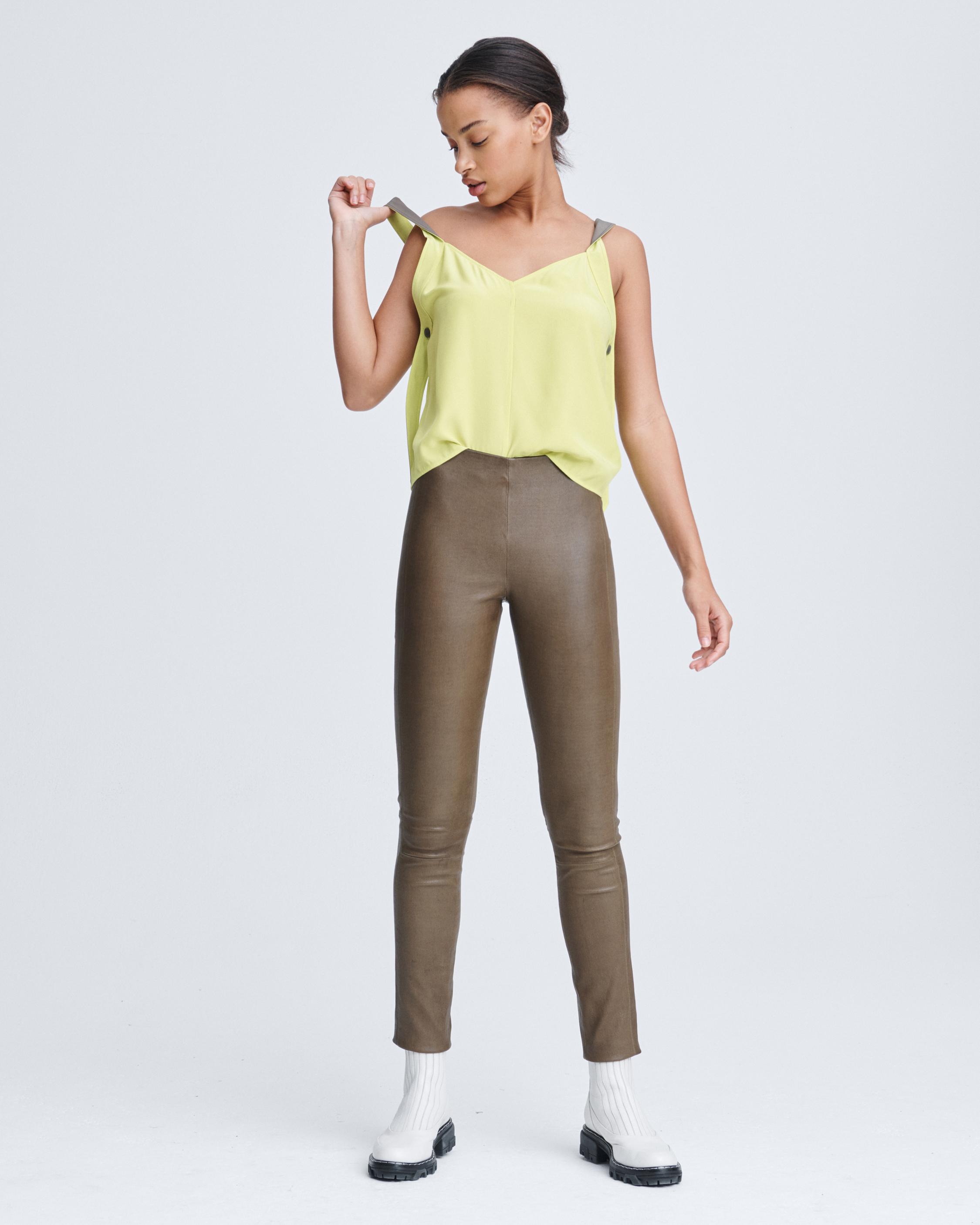 Simone Leather Pants for Women in Olive