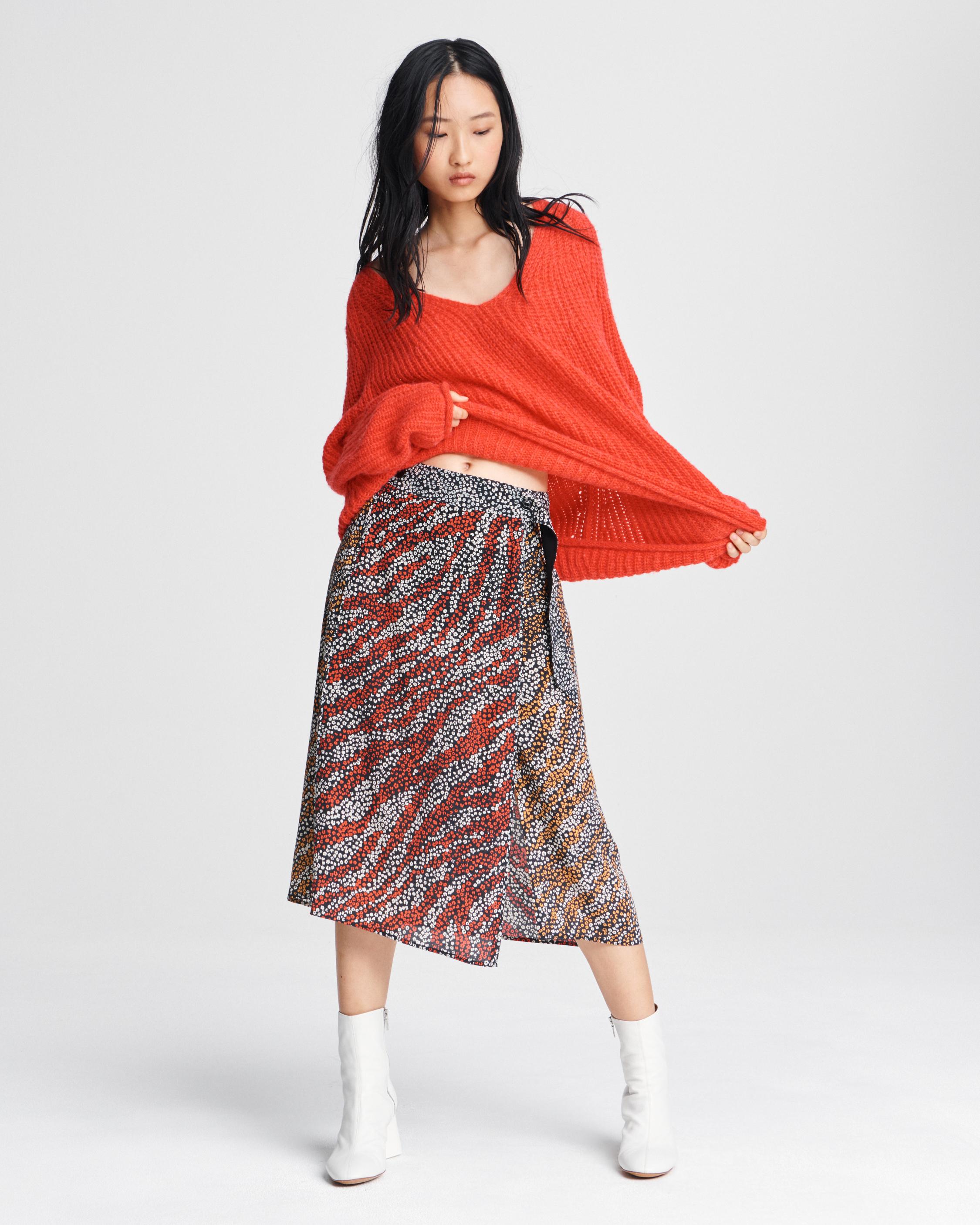 Colette Zebra Floral Print Silk Midi Skirt rag & bone