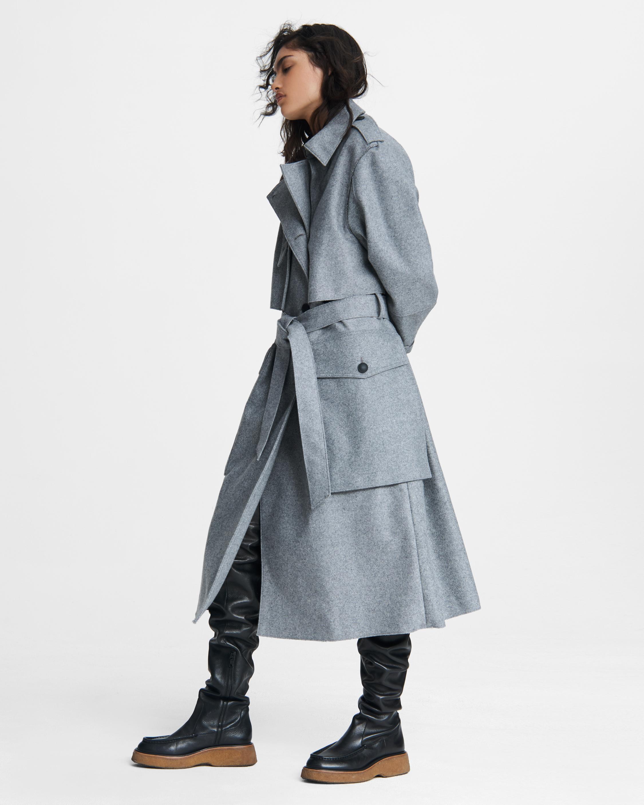 Trench Coat in Wool Blend Grey