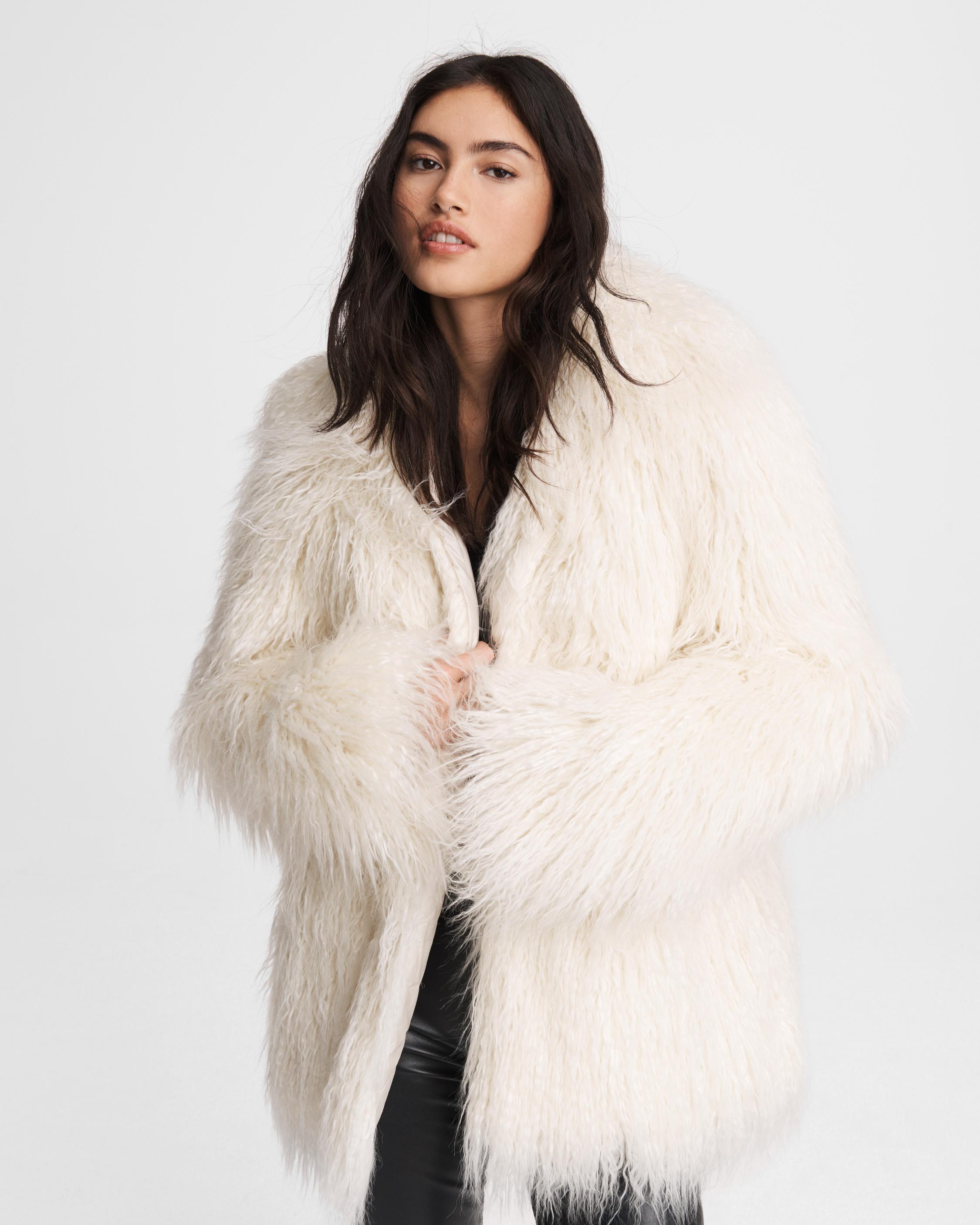 Adelyn Mongolian Faux Fur Reversible Coat - Ecru | rag & bone