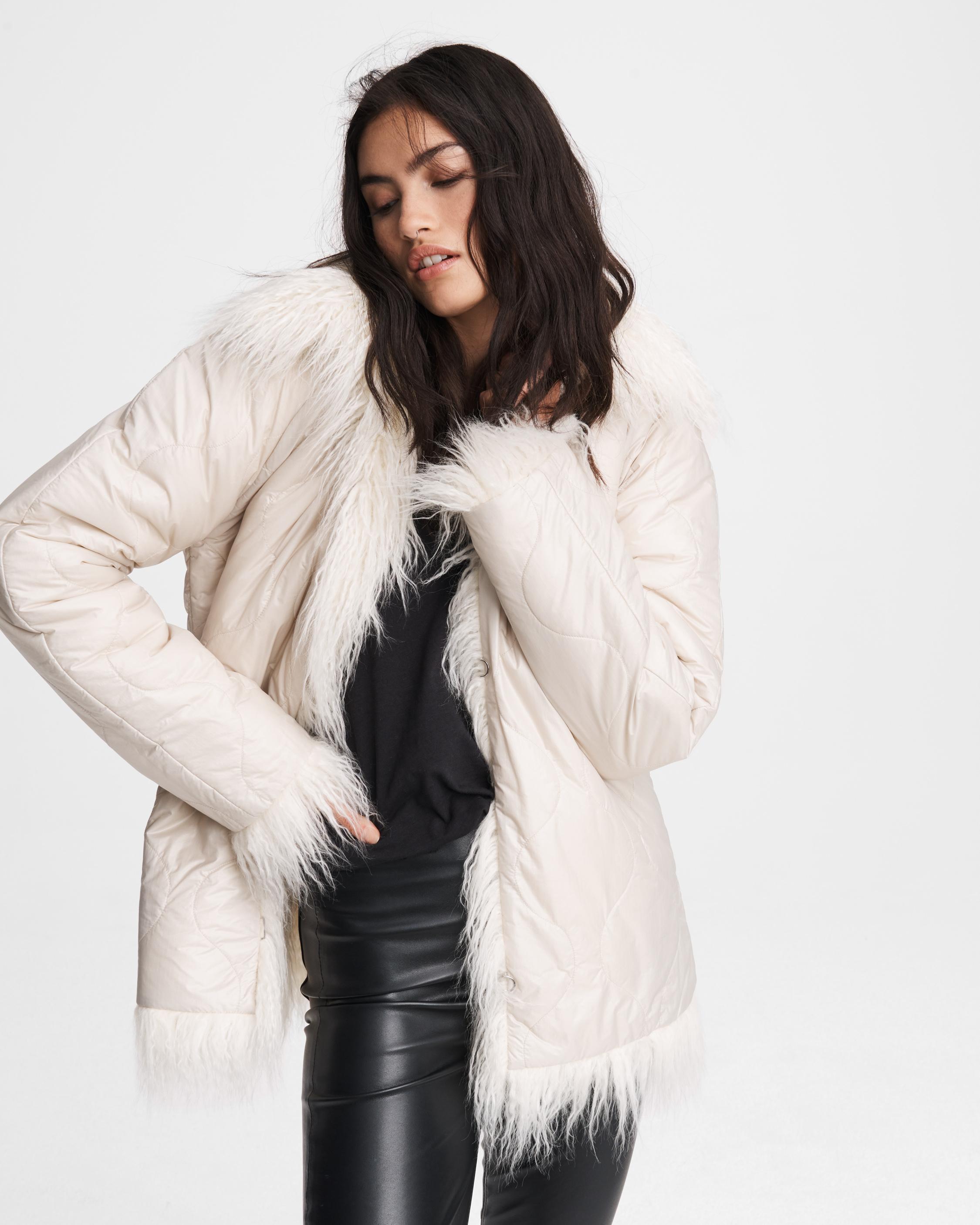 REVERSIBLE FAUX FUR JACKET - Ecru