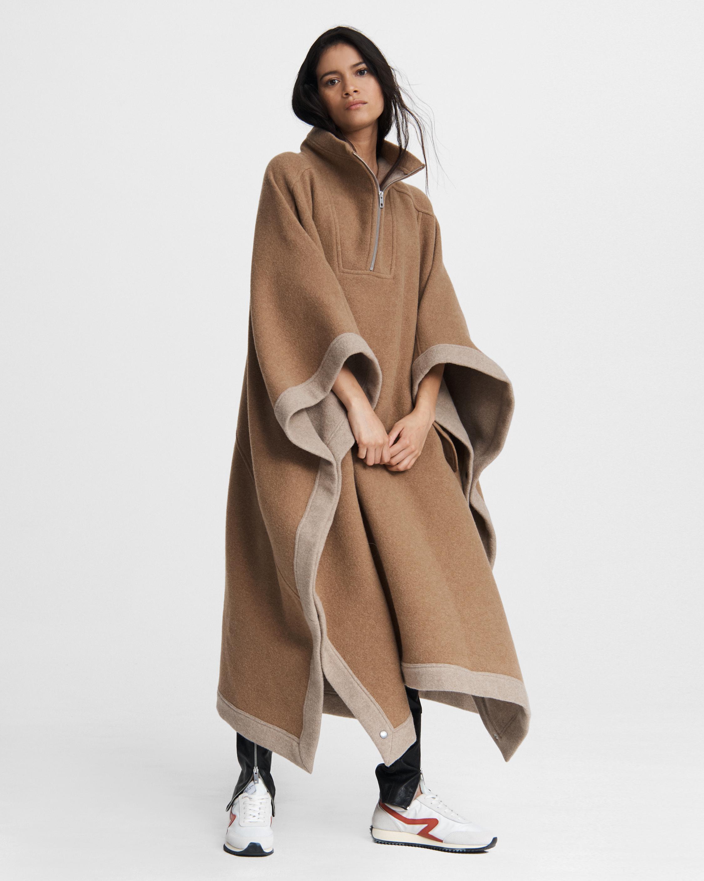 Brown Cashmere Short Hooded Cape