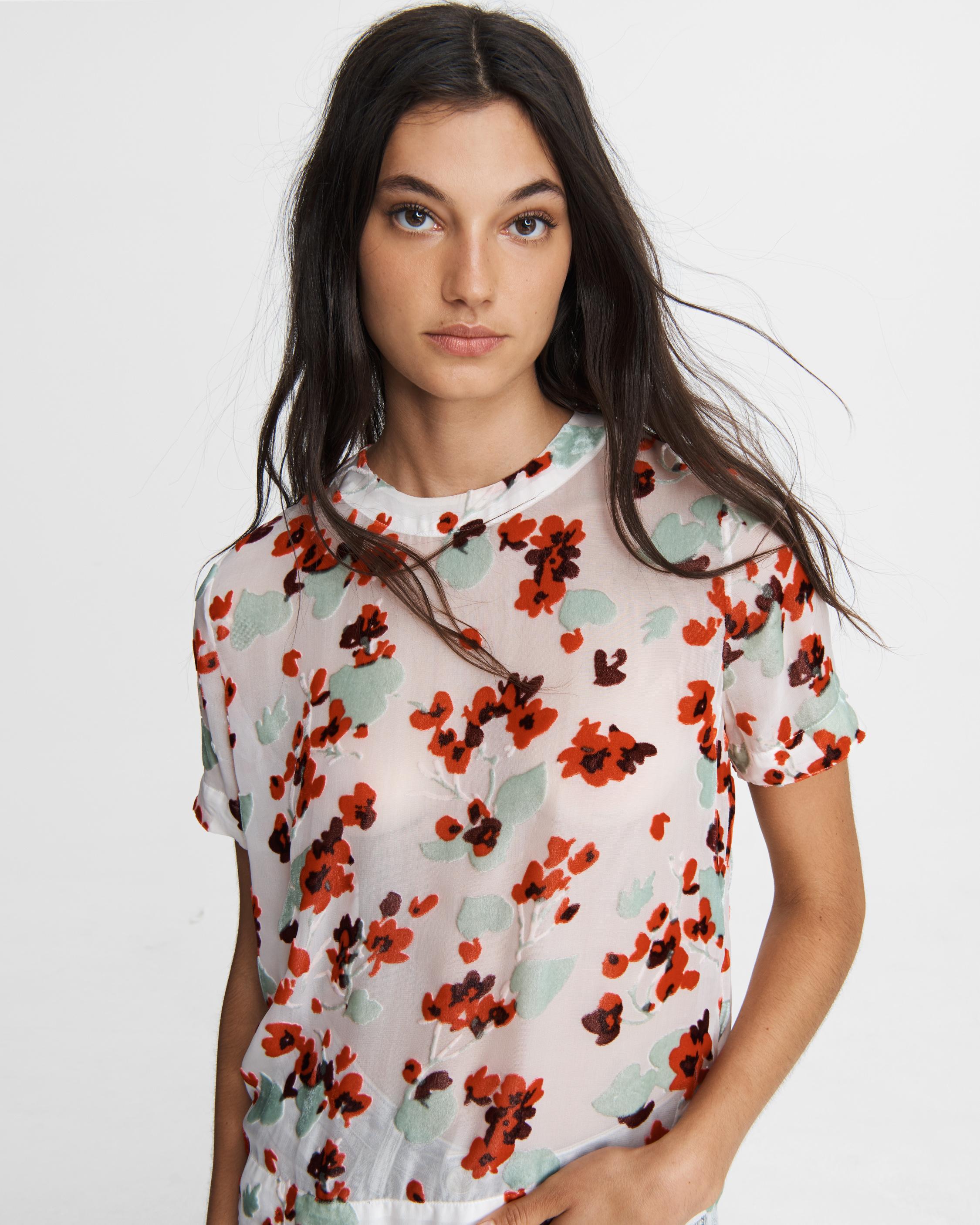 Gigi Silk Blend T-Shirt - White Floral