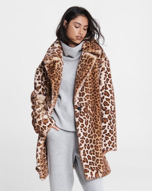 Emma Faux Fur Leopard Coat image number 1