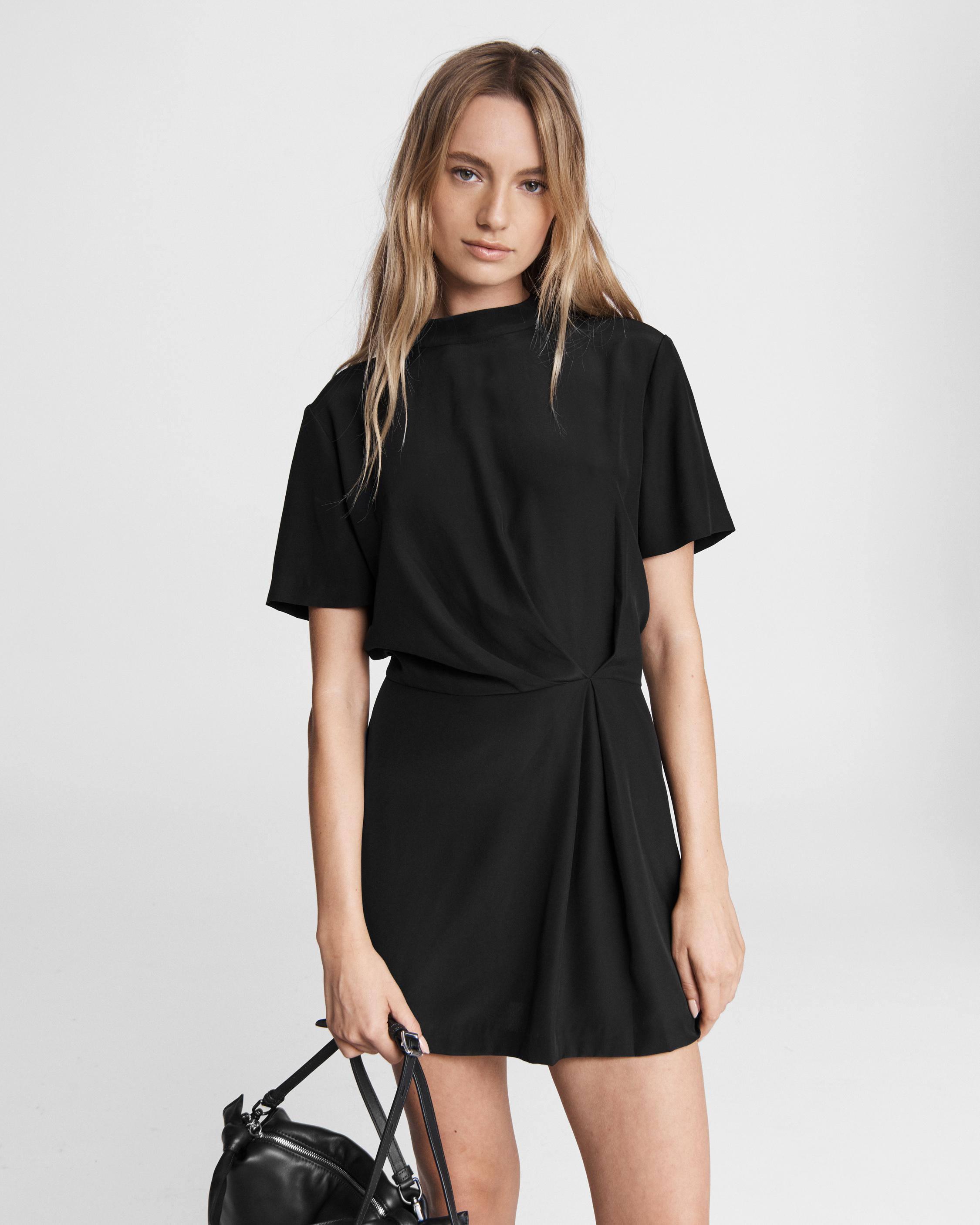 Draped silk-charmeuse mini shirt dress