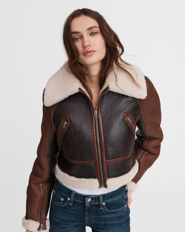 Cropped Aviator Shearling Jacket - Brown | rag & bone Cropped Aviator Shearling Jacket - Brown | rag & bone