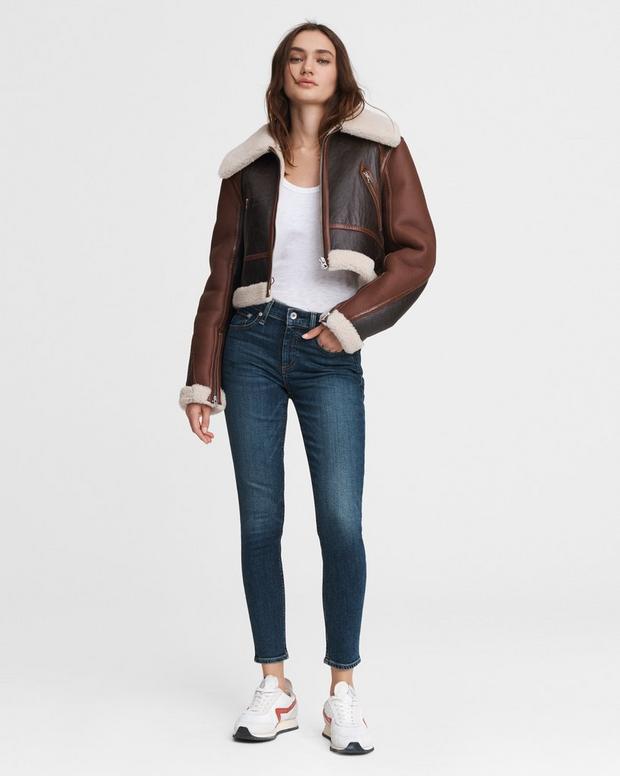 Cropped Aviator Shearling Jacket - Brown | rag & bone Cropped Aviator Shearling Jacket - Brown | rag & bone