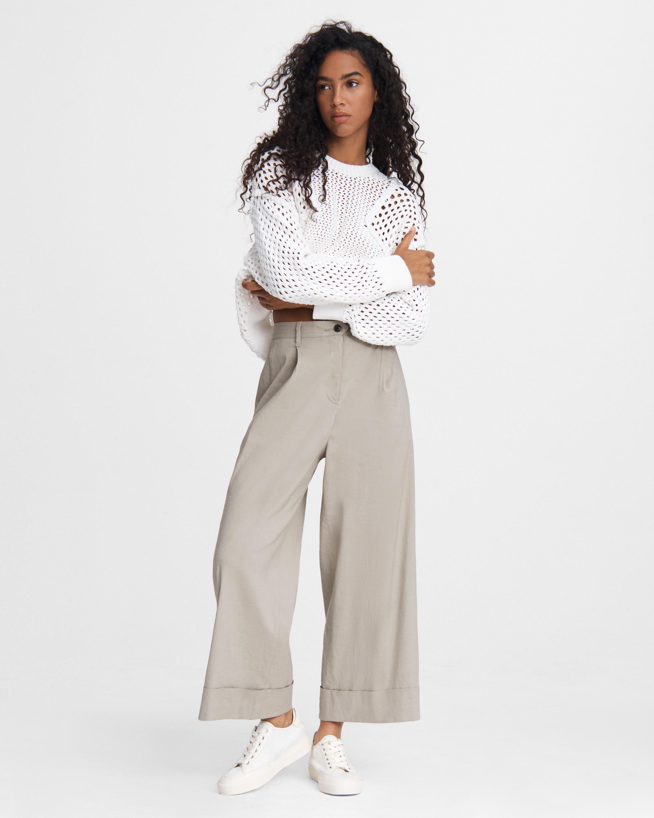 High-Waisted Linen-Blend Plus-Size Culotte Pants