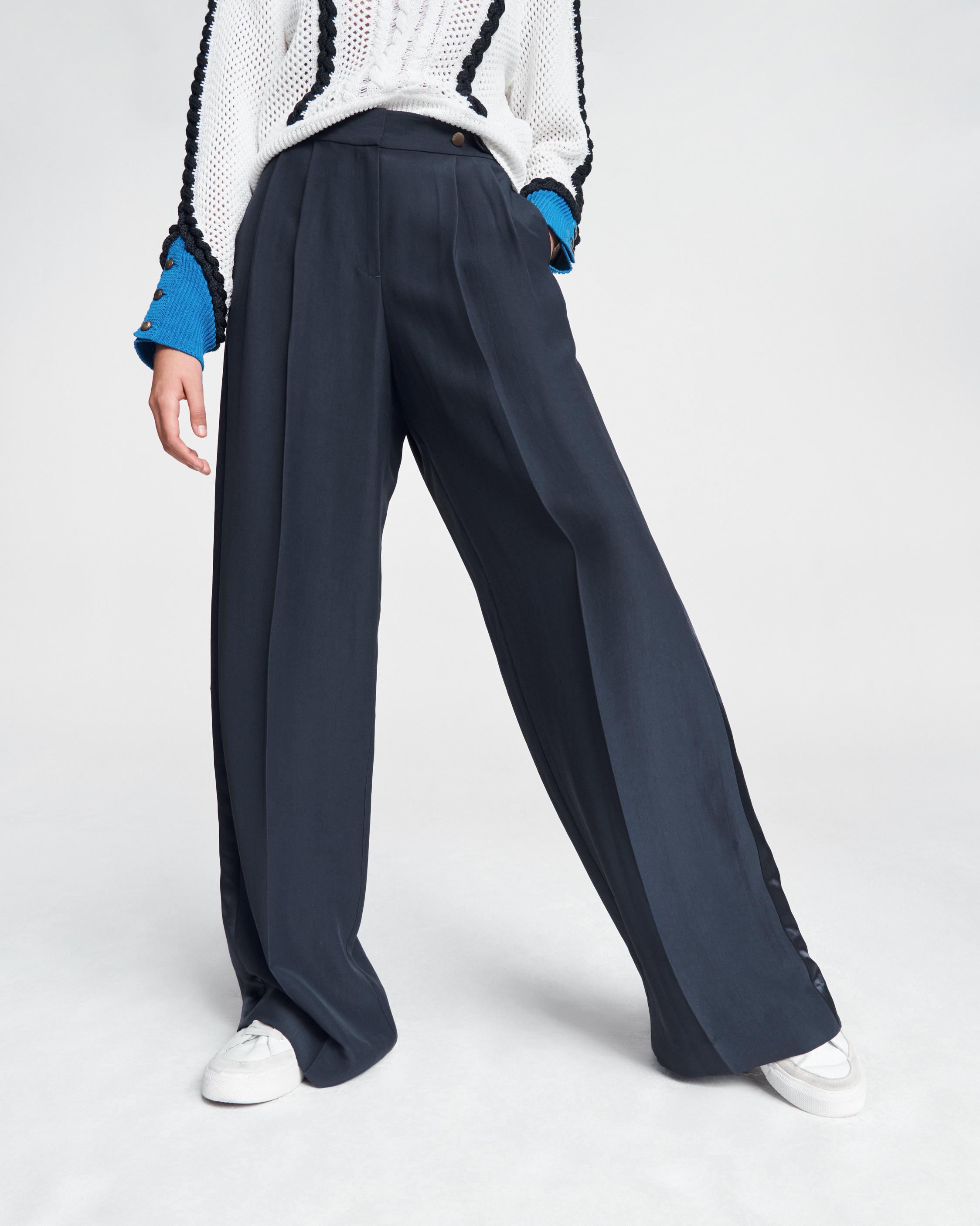 High Rise Pleated Satin Wide-Leg Trousers