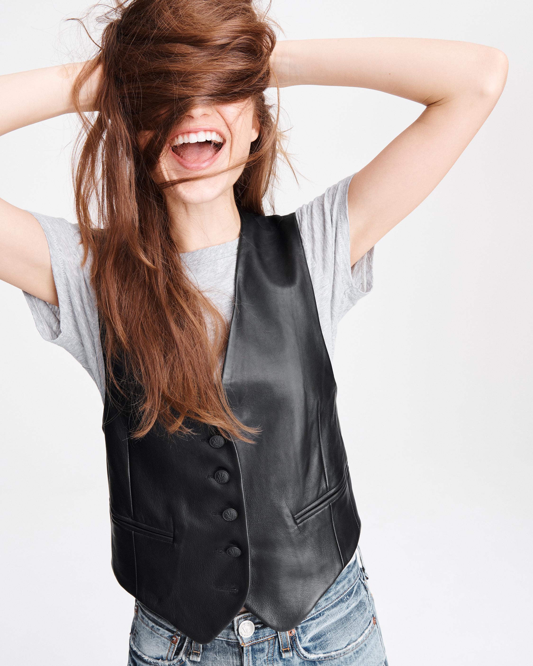 Lina Black Leather Vest for rag Women | bone 