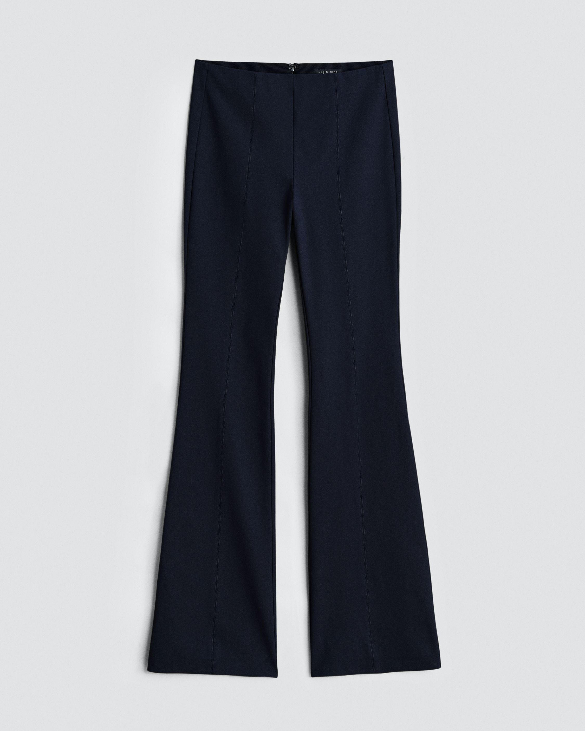 Navy Cotton Contrast Binding Skinny Flare Pants
