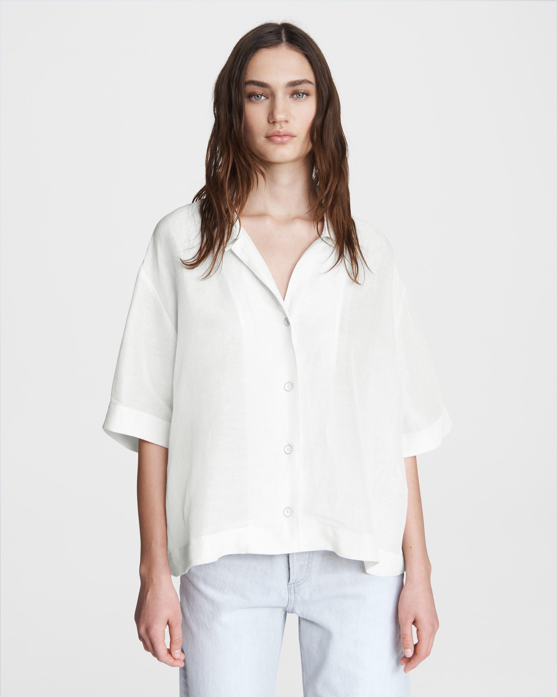 Short sleeve linen-blend shirt - Women