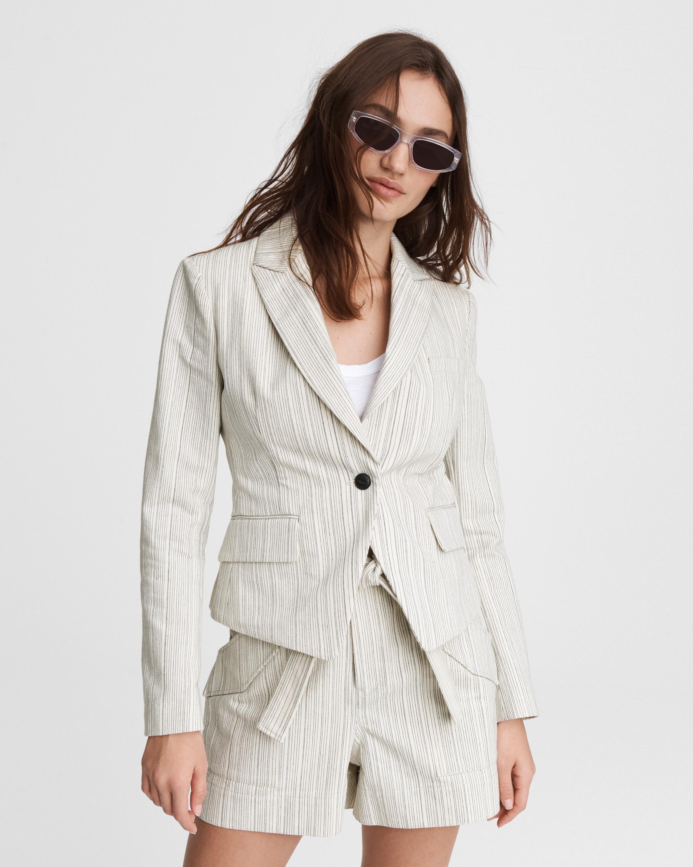 Fletcher Striped Linen Blazer White Stripe rag bone