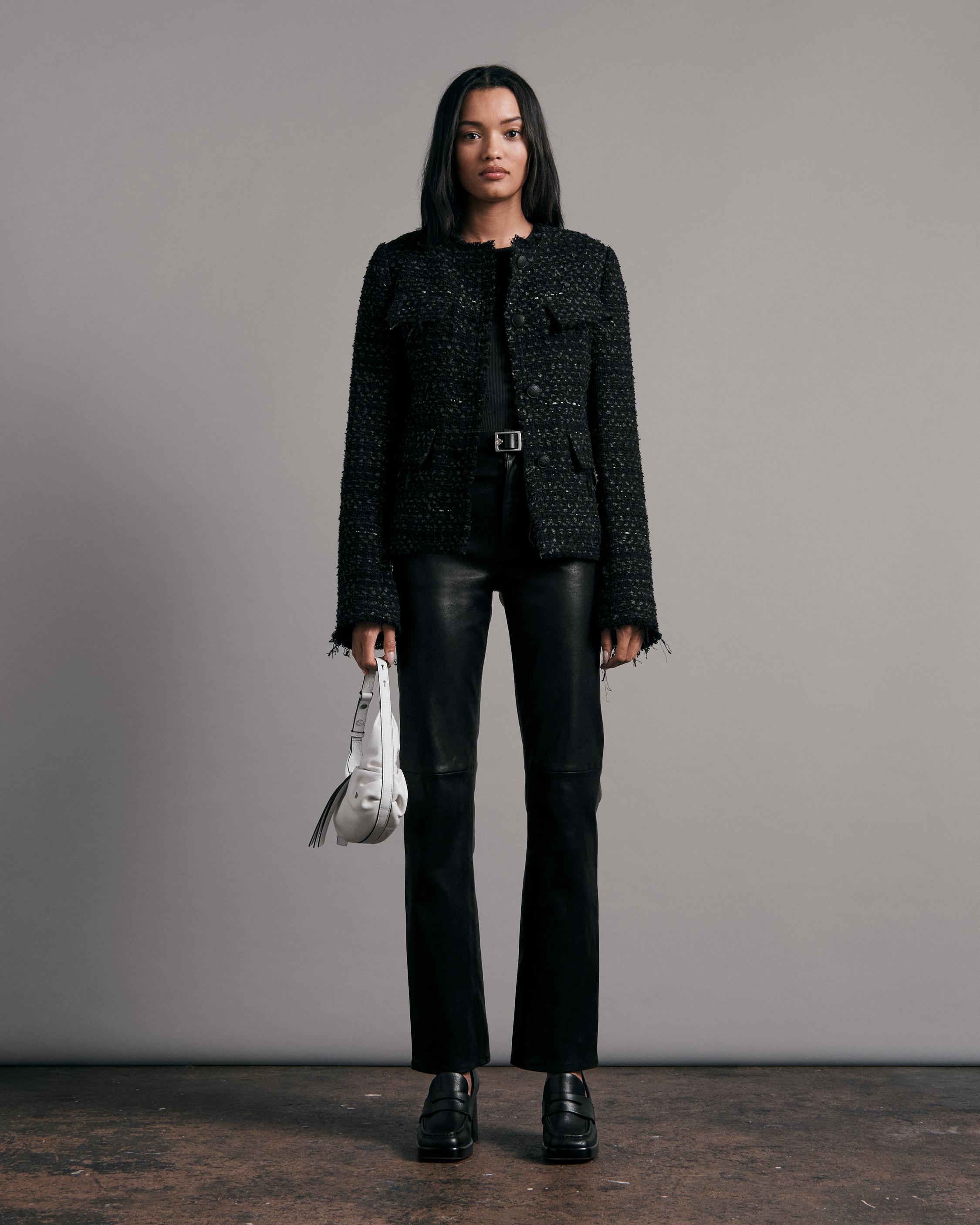 Chanel Short Boxy Black Cotton Tweed Jacket 36 4
